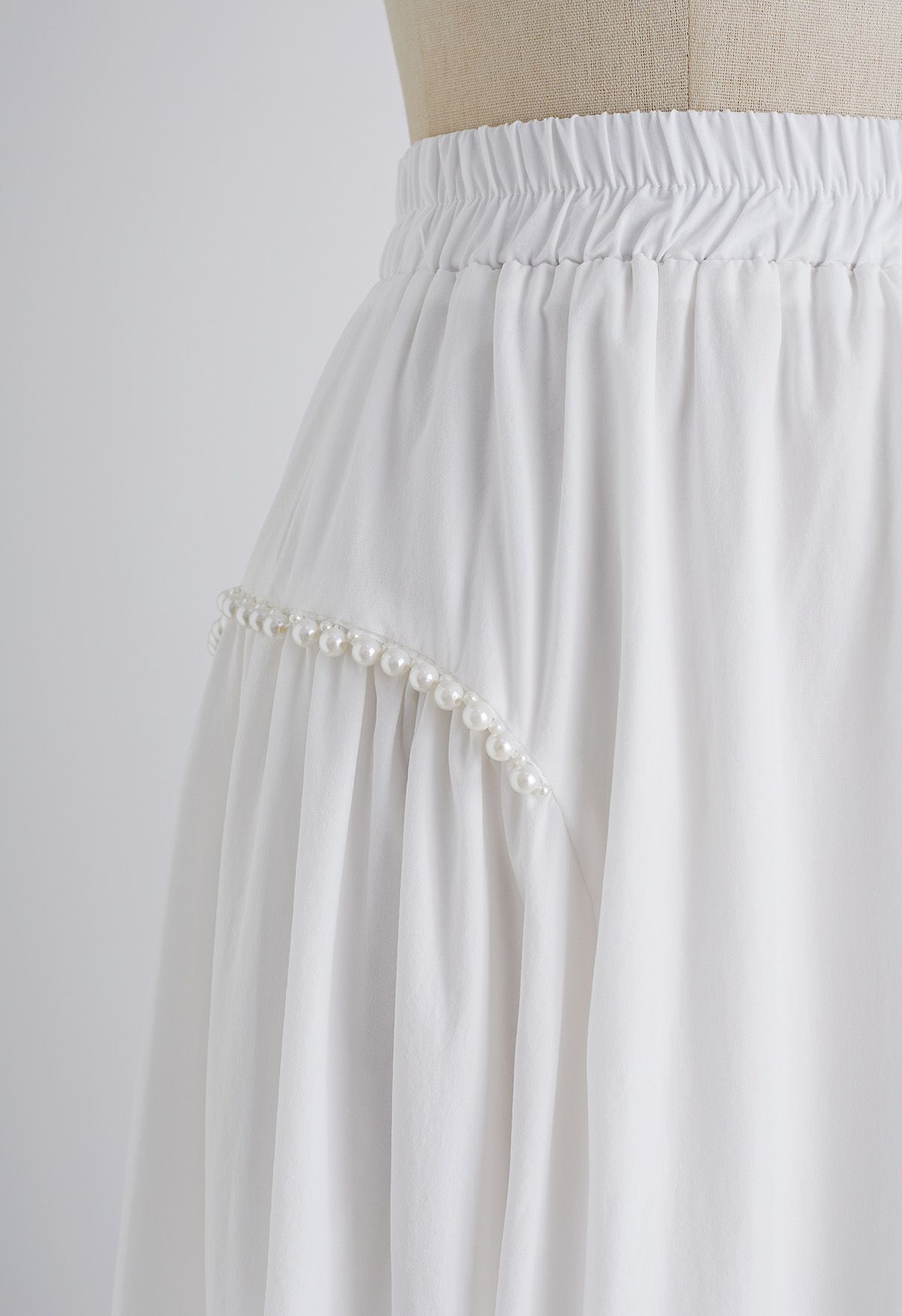 Pearl Embellished Midi Skirt in White