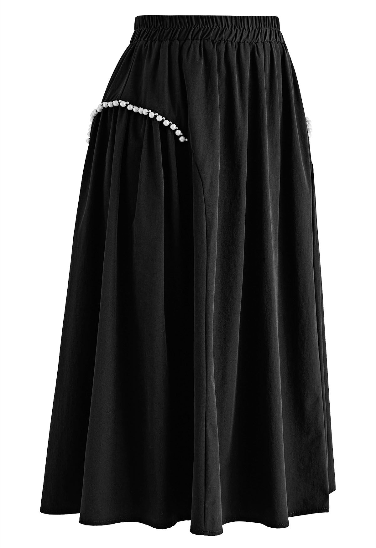 Pearl Embellished Midi Skirt in Black - Retro, Indie and Unique Fashion