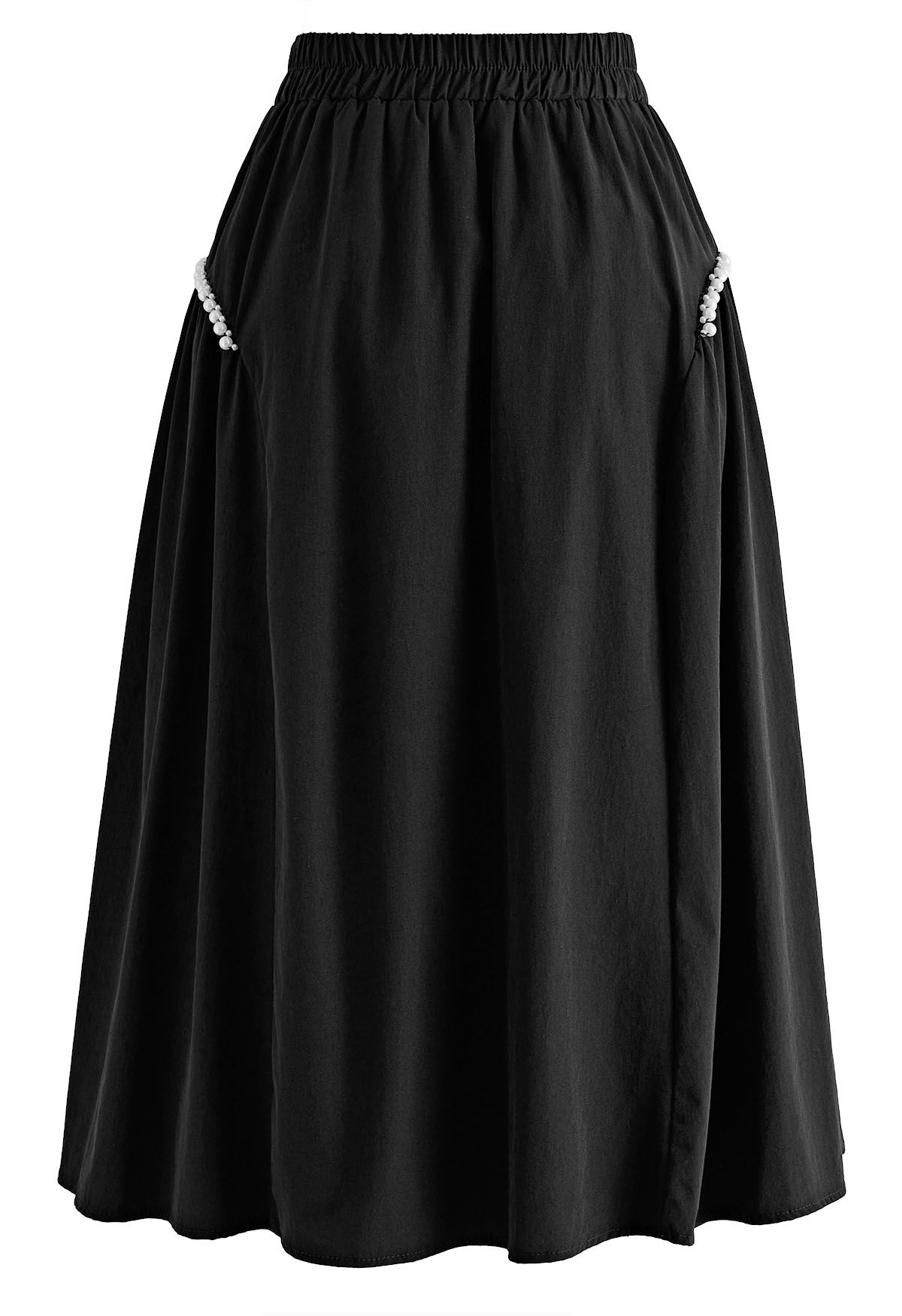 Pearl Embellished Midi Skirt in Black