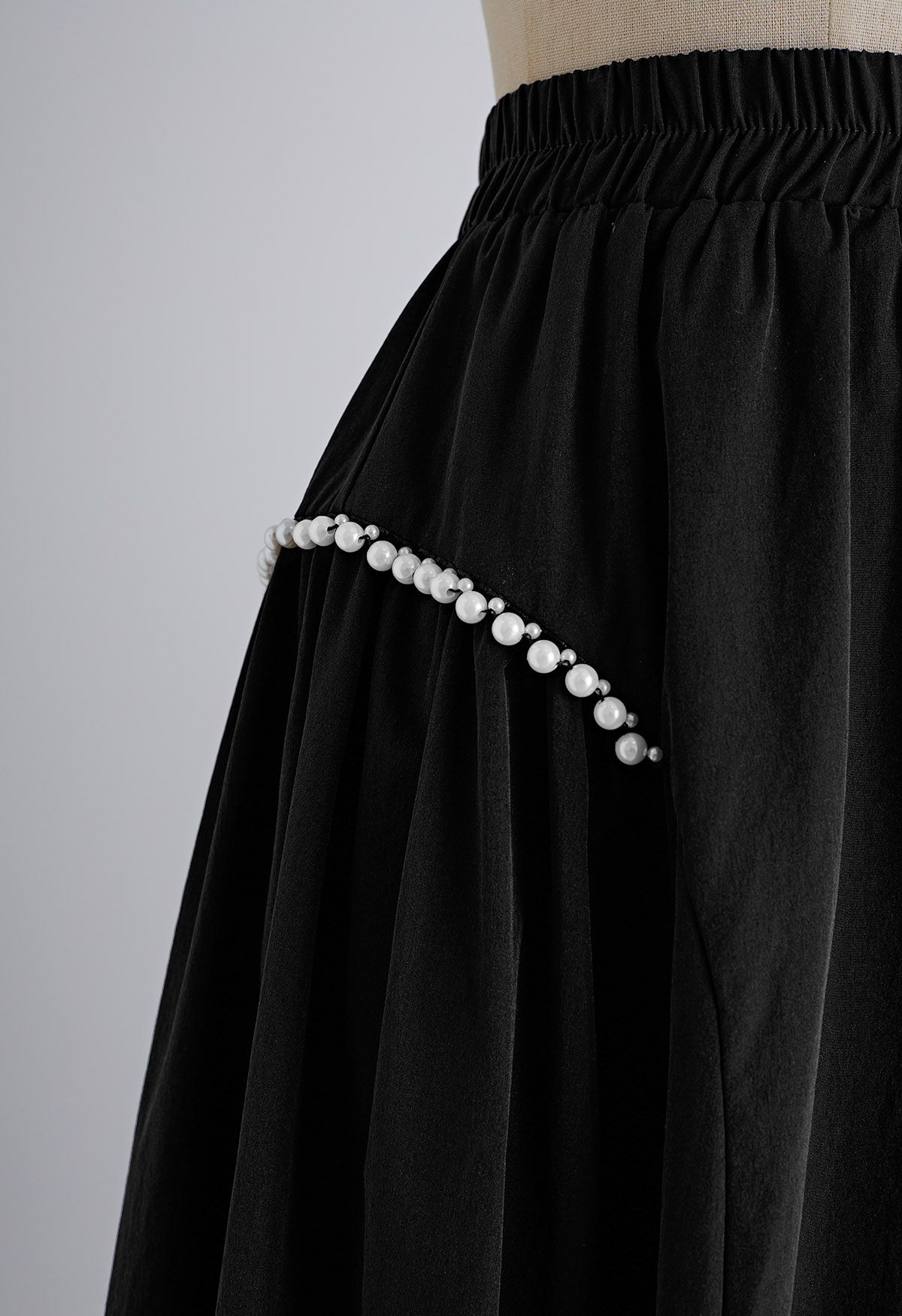 Pearl Embellished Midi Skirt in Black