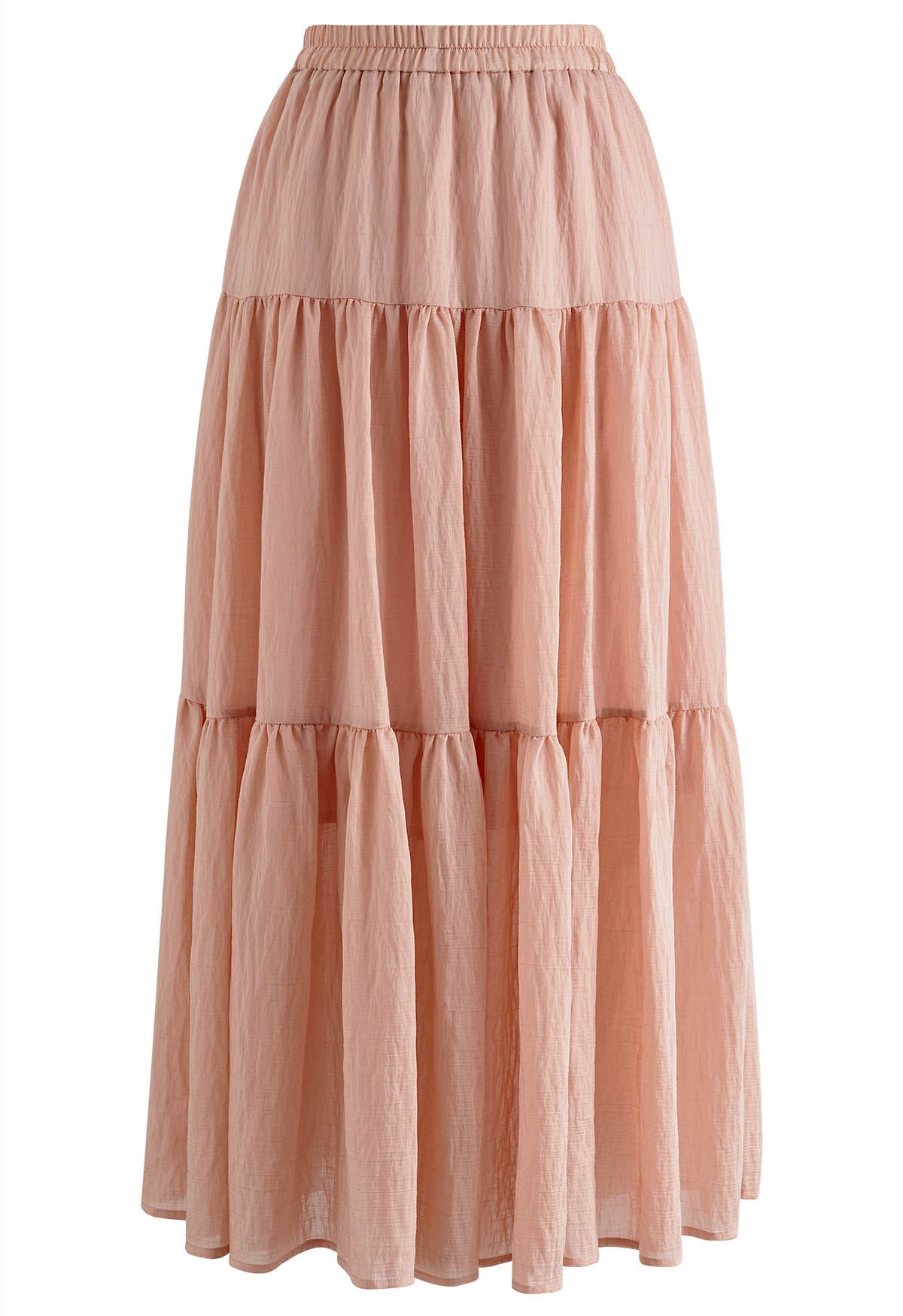 Apricot High Waist Tiered Maxi Skirt