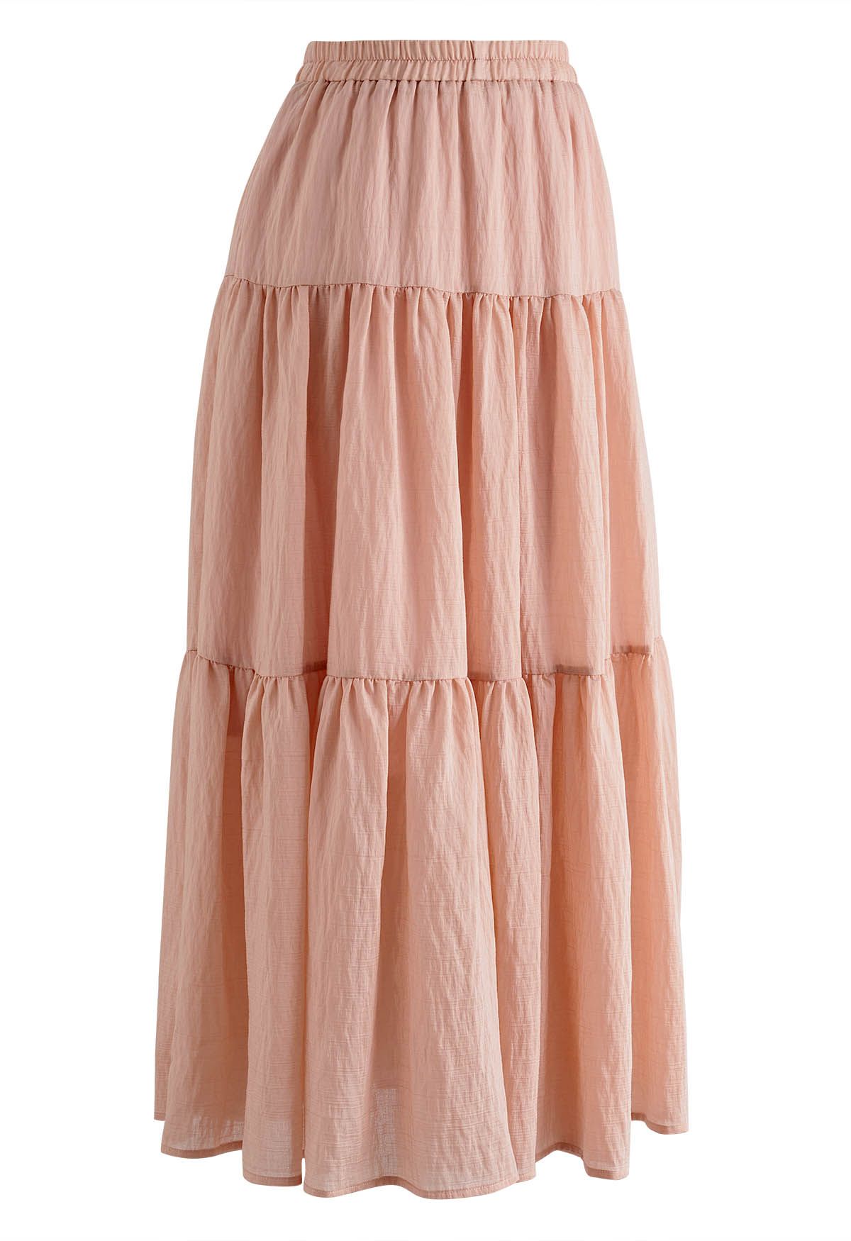 Apricot High Waist Tiered Maxi Skirt