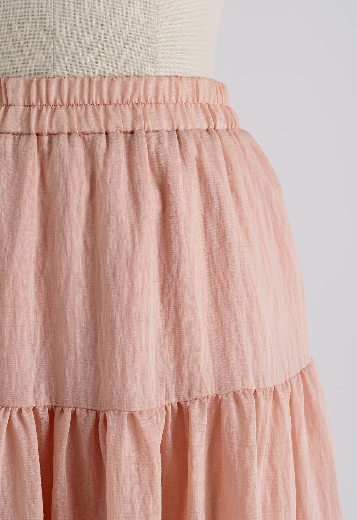 Apricot High Waist Tiered Maxi Skirt