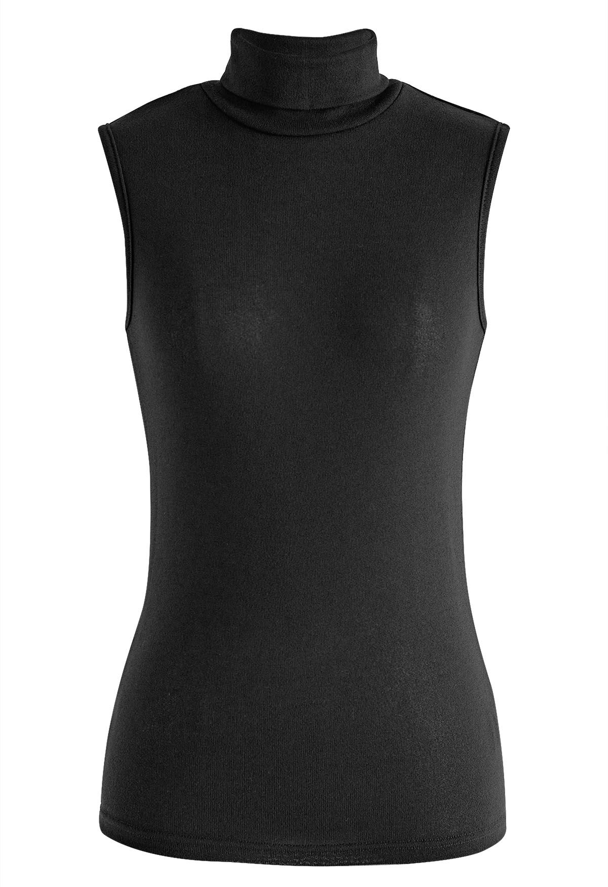 Black Turtleneck Sleeveless Top