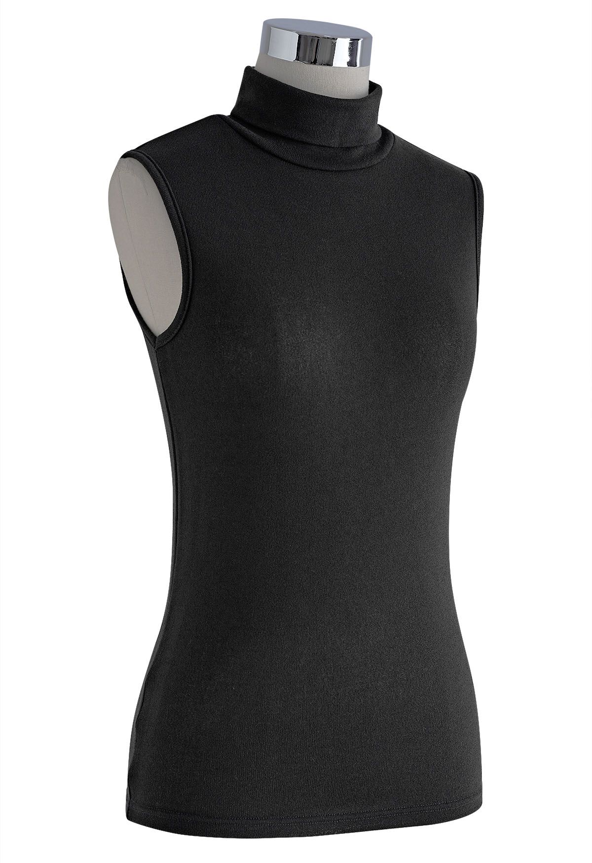 Black Turtleneck Sleeveless Top