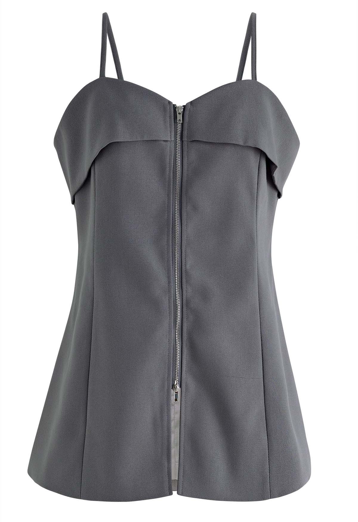 Exposed Zipper Cami Top in Grey