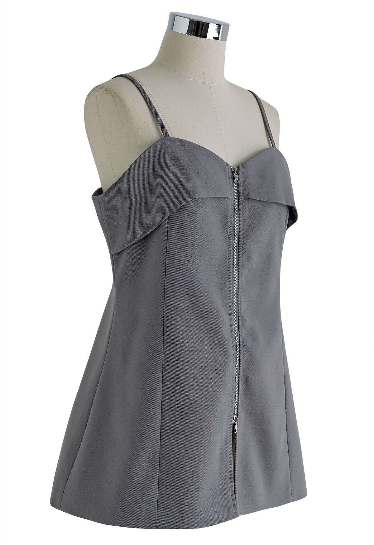 Exposed Zipper Cami Top in Grey