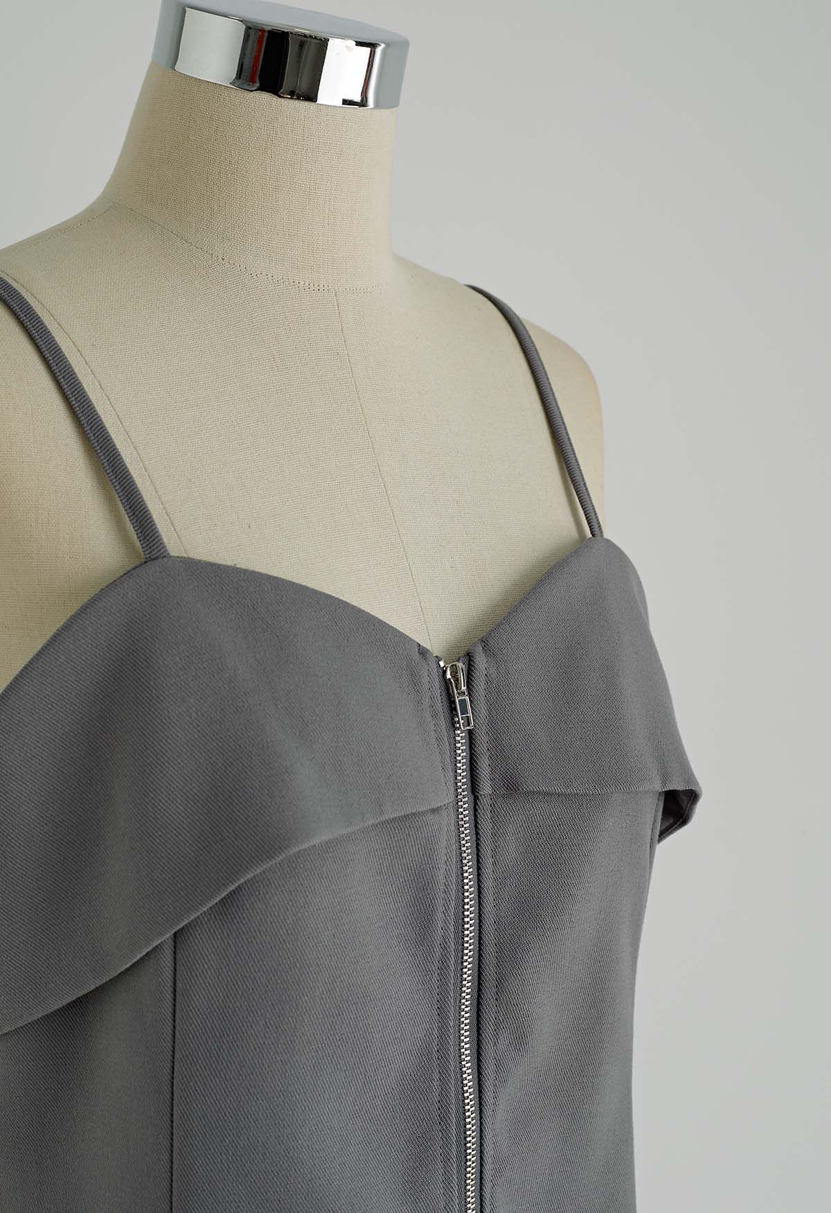 Exposed Zipper Cami Top in Grey