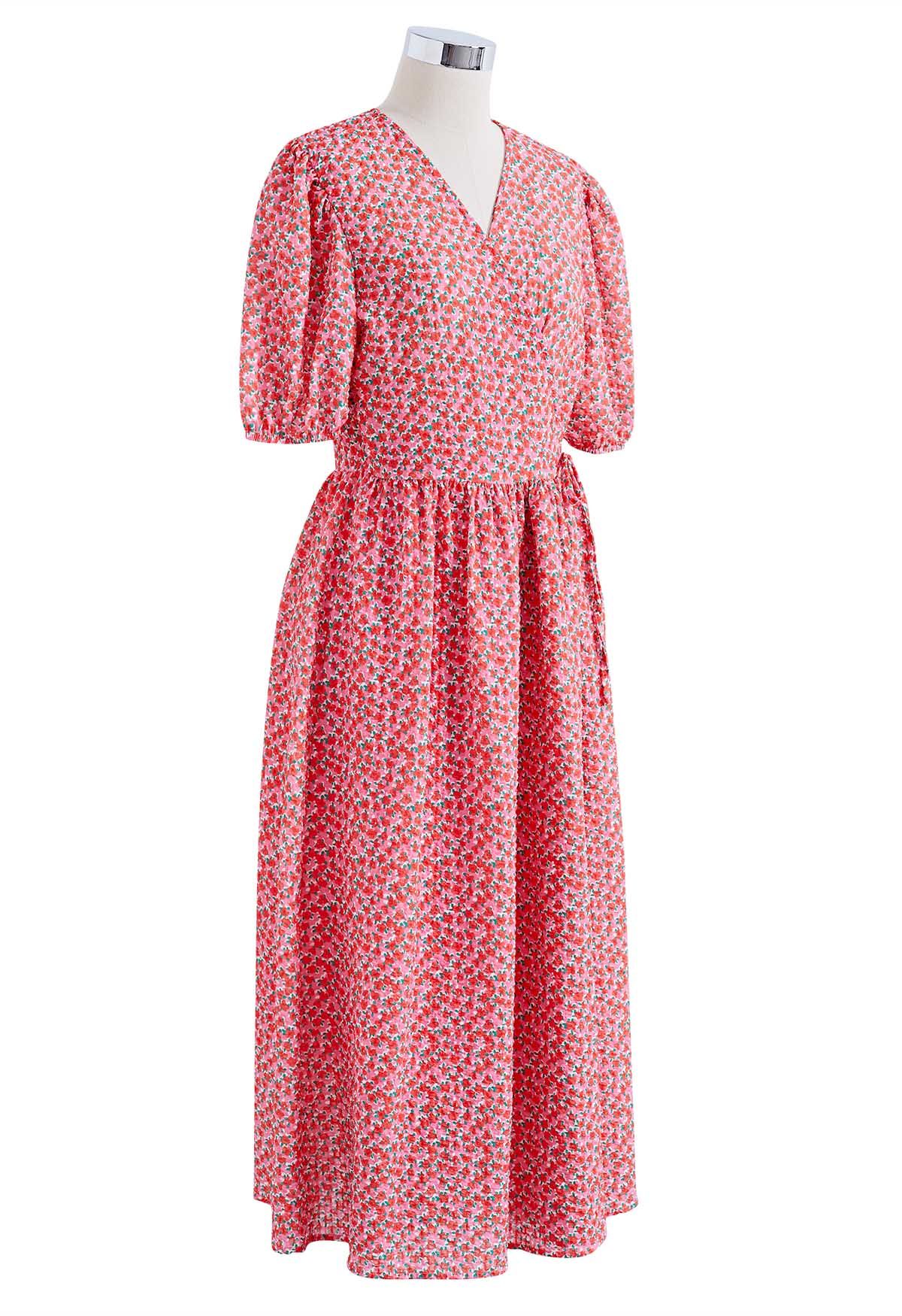 Adorable Floret Printed Wrap Midi Dress