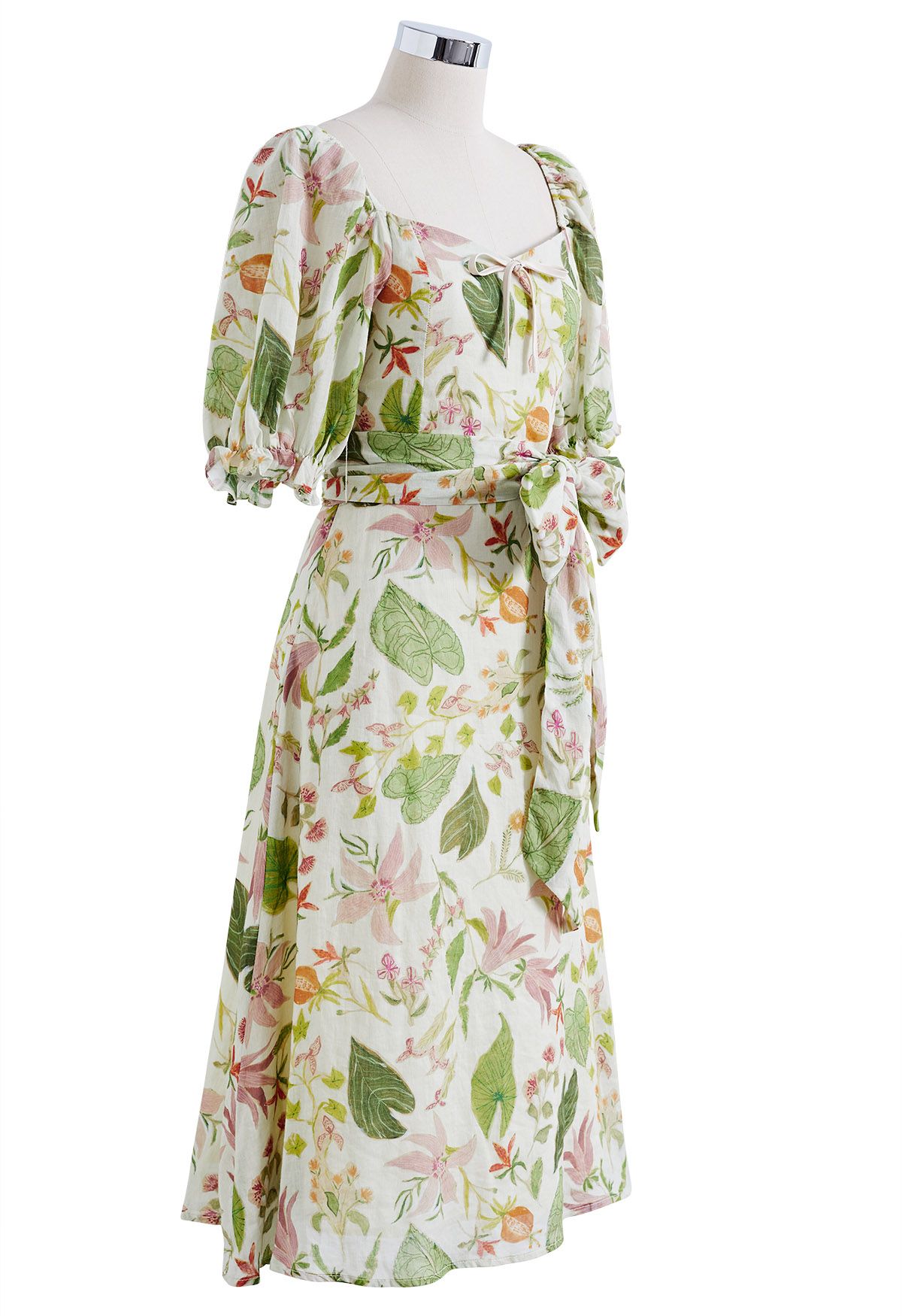 Botanical Garden Sweetheart Neck Midi Dress