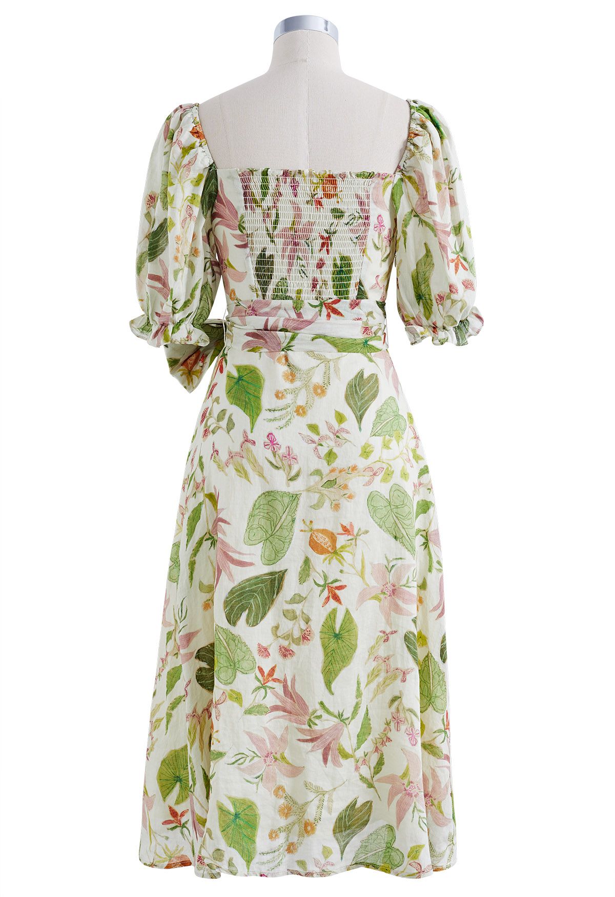 Botanical Garden Sweetheart Neck Midi Dress