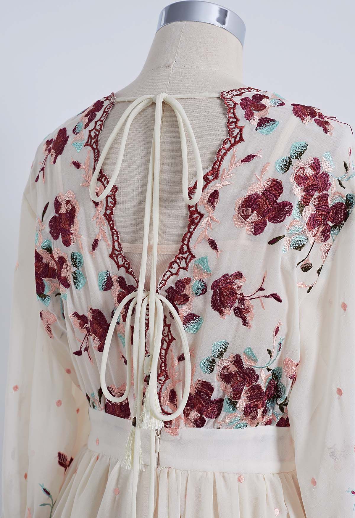 Floral Embroidery Tie Back Dress