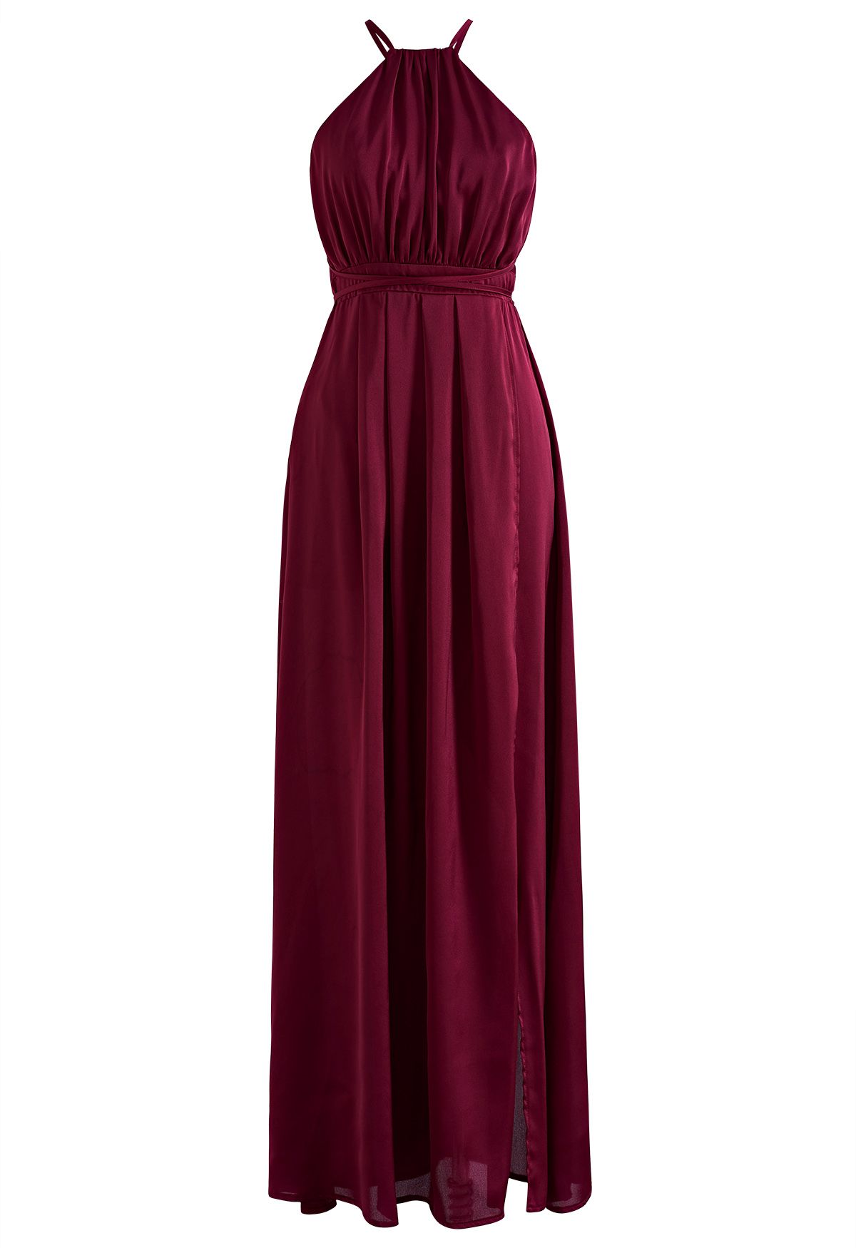 Crisscross Back Satin Maxi Dress