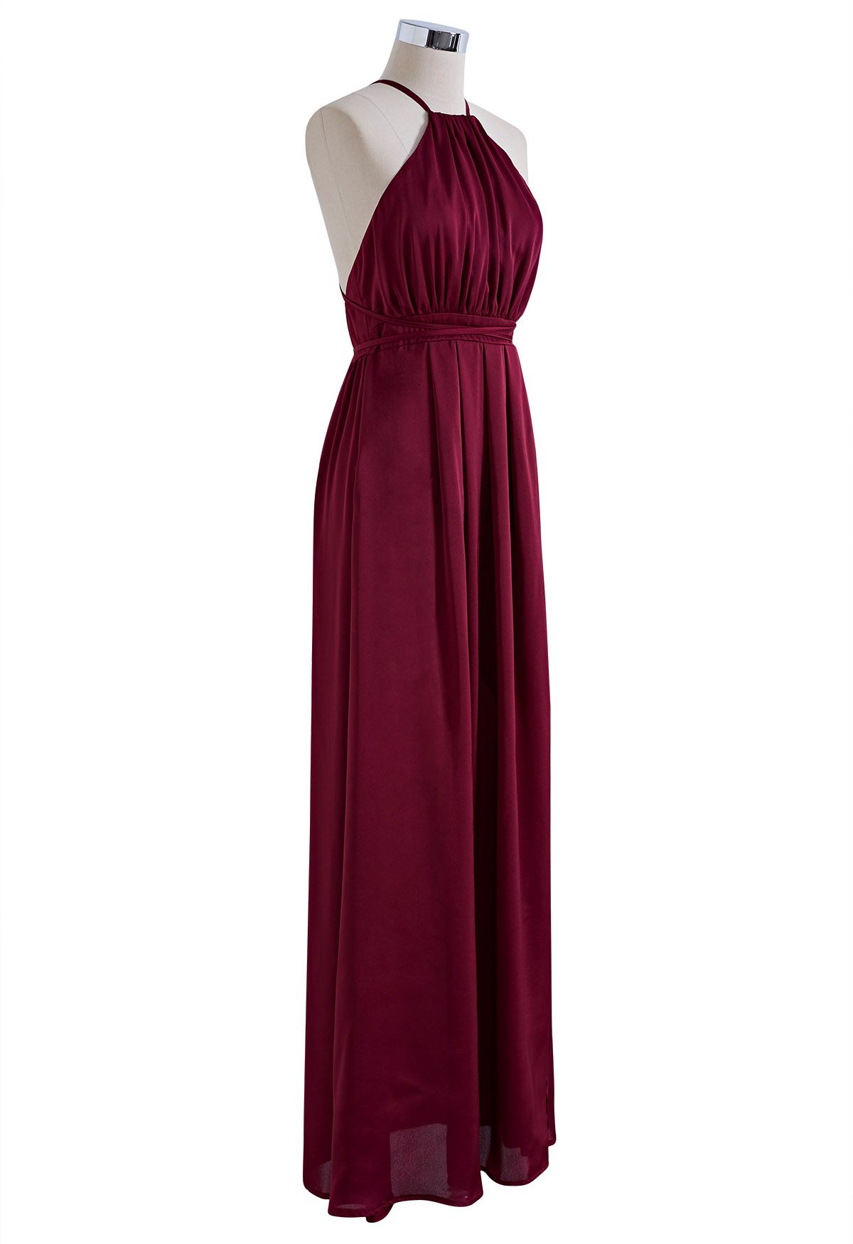 Crisscross Back Satin Maxi Dress