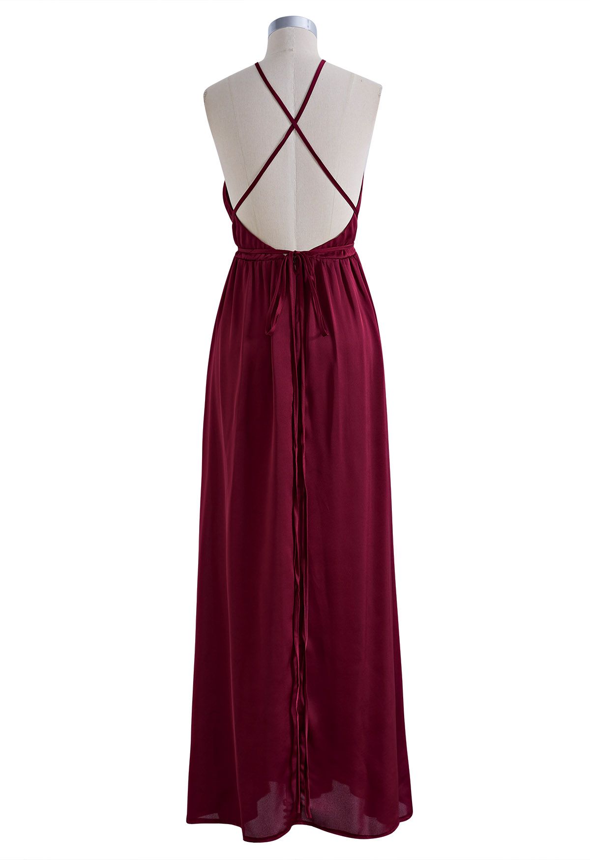 Crisscross Back Satin Maxi Dress