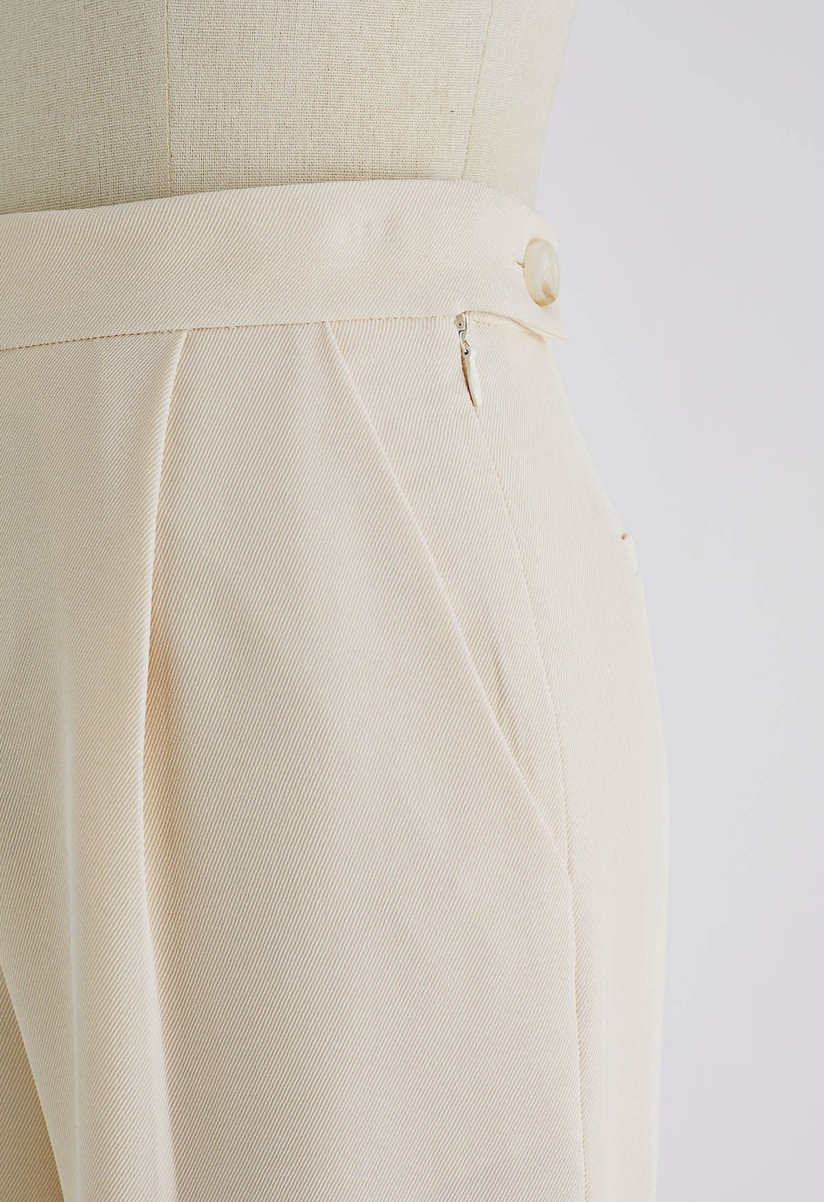 Side Pockets Straight-Leg Pants in Ivory