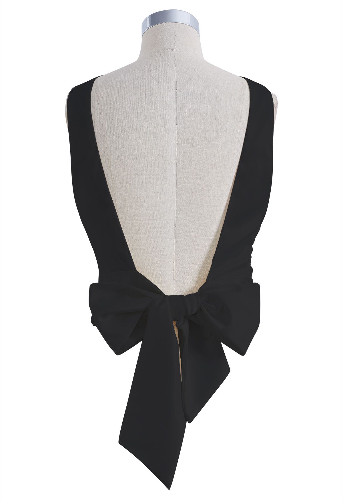 Open Back Tie Waist Satin Top in Black