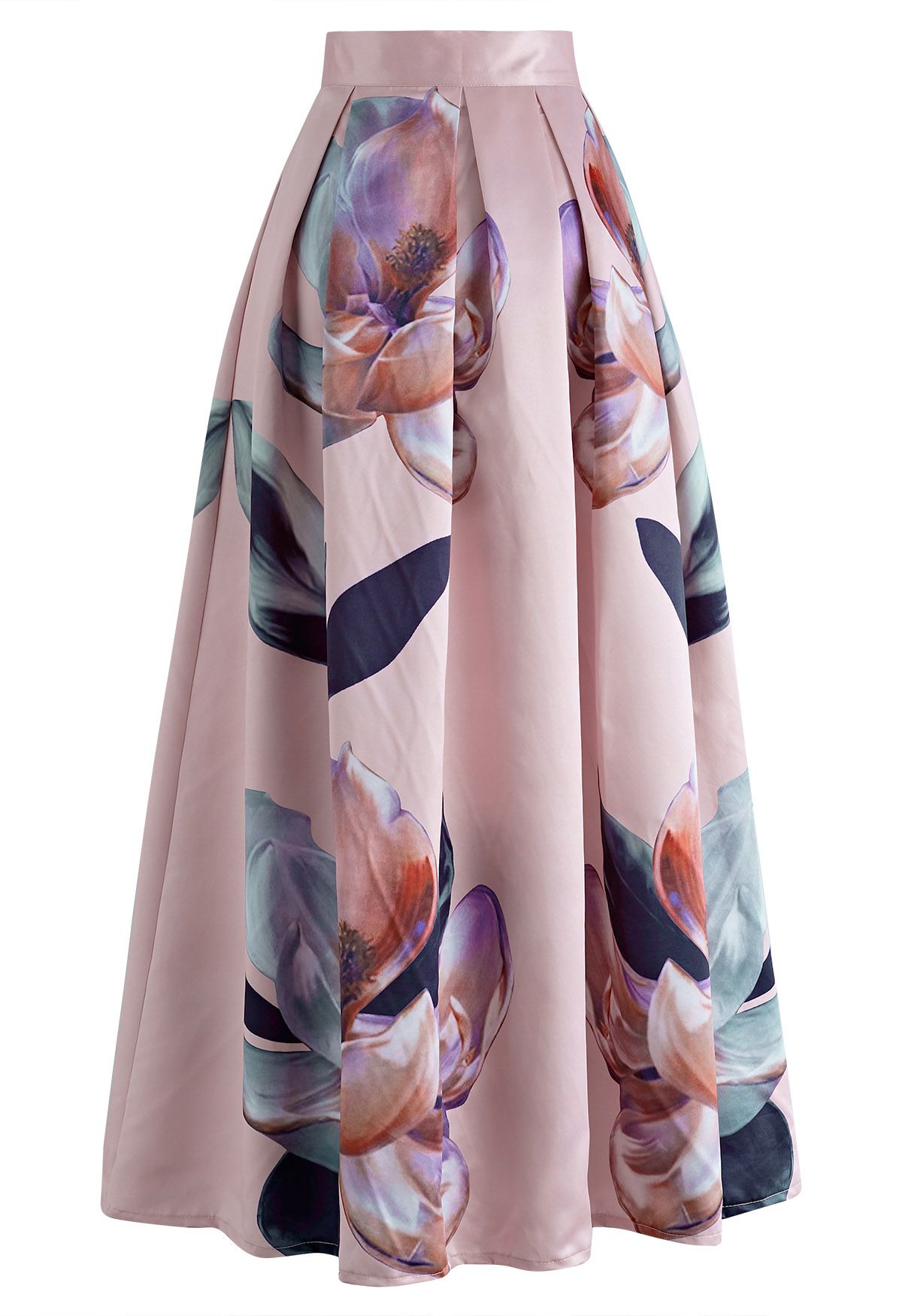 Graceful Floral Printed Pleated Maxi Skirt