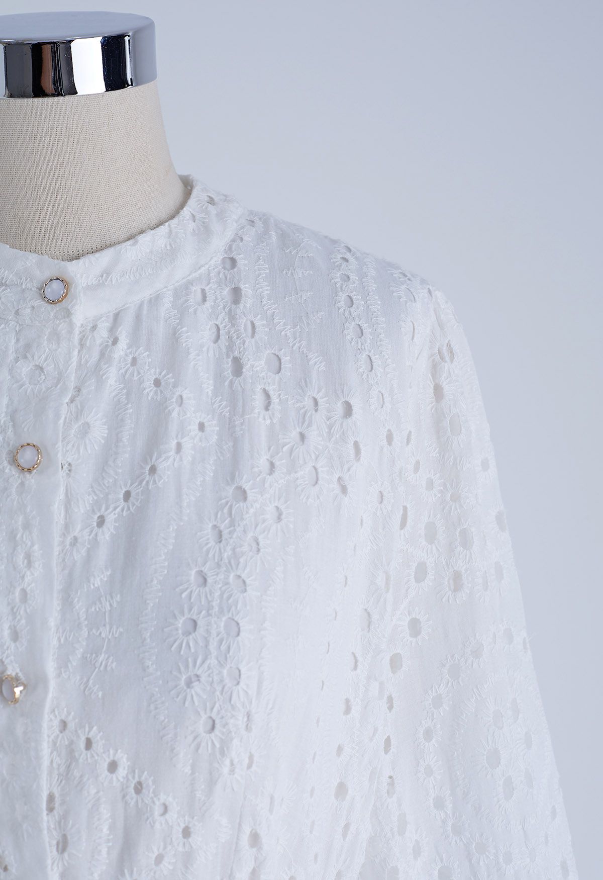 Eyelet Embroidery Button Down Belted Dress in White