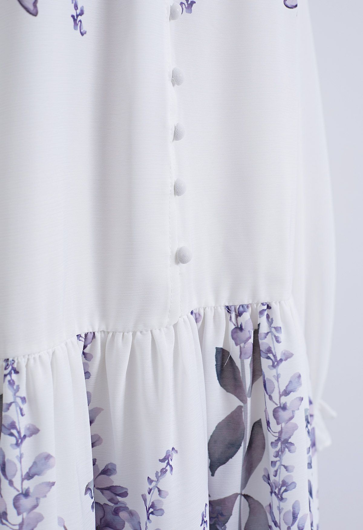 Lavender Print Bubble Sleeve Tiered Dress