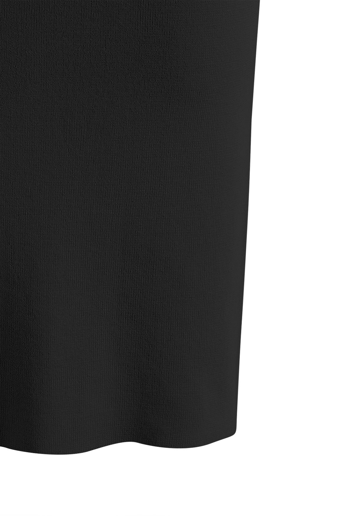 Square Neck Split Back Knit Dress in Black