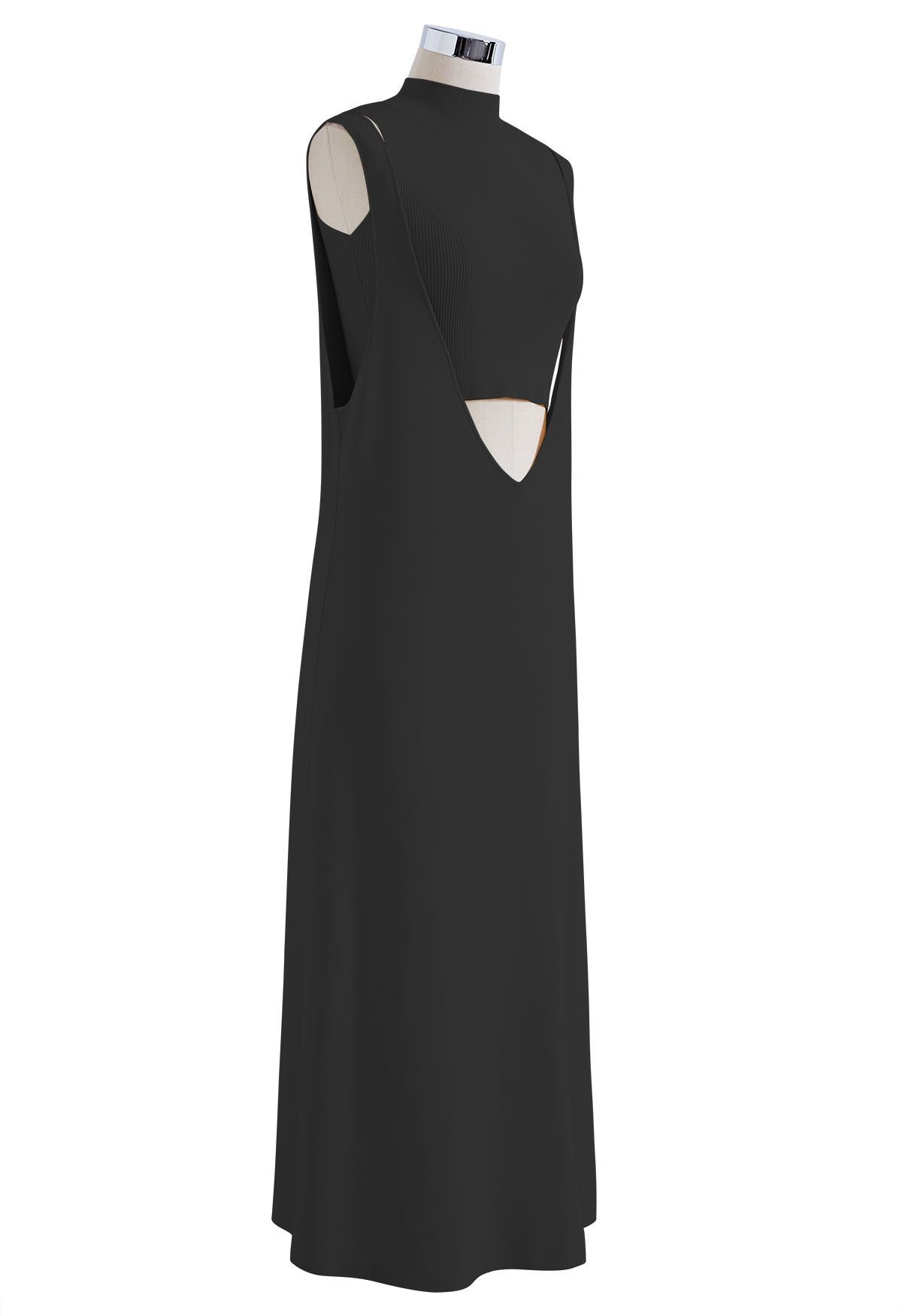 Mock Neck Sleeveless Knit Top and Dress Set in Black