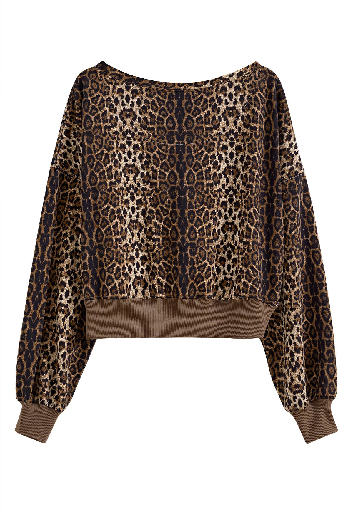 Leopard Print Boat Neck Sweatshirt