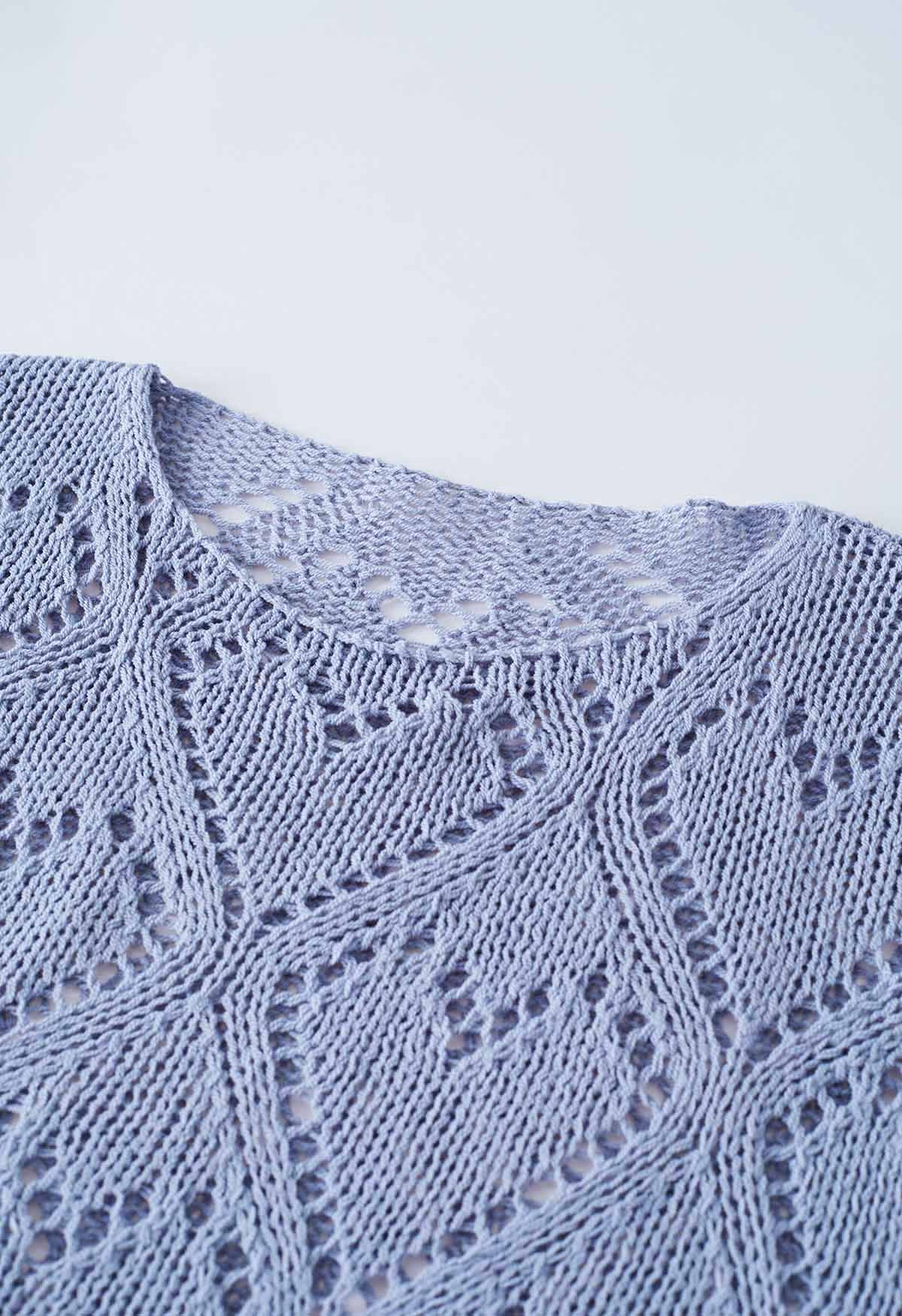 Heart Pattern Openwork Knit Top in Blue