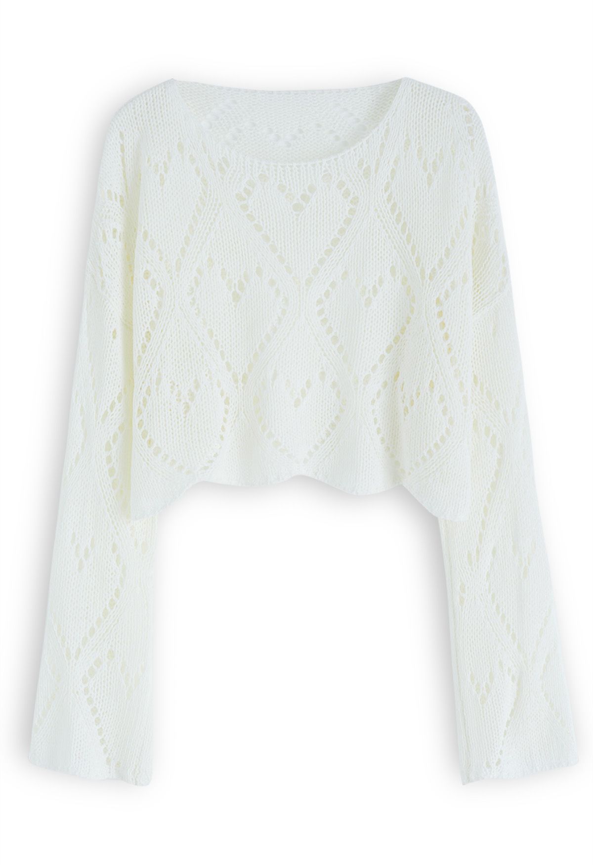 Heart Pattern Openwork Knit Top in White