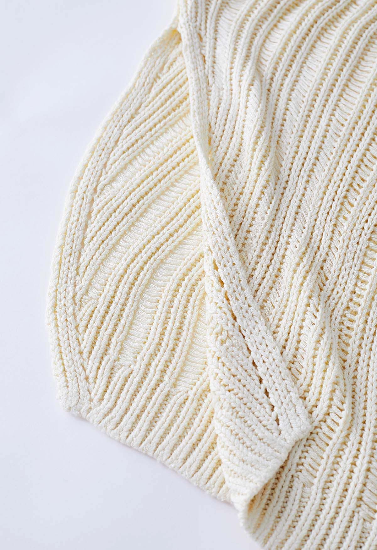 Side Slit Pointelle Knit Sweater in Cream