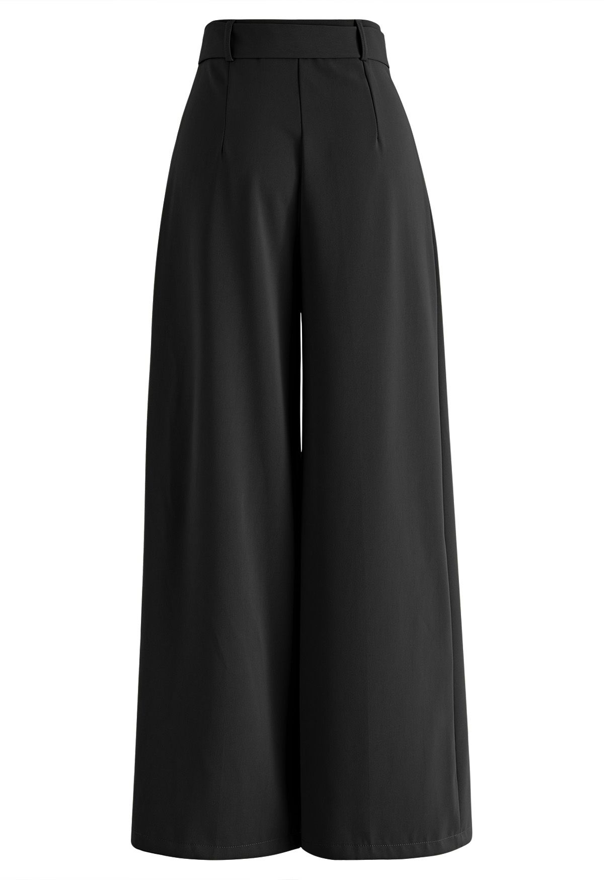 Side-Zip Belted Straight-Leg Pants in Black