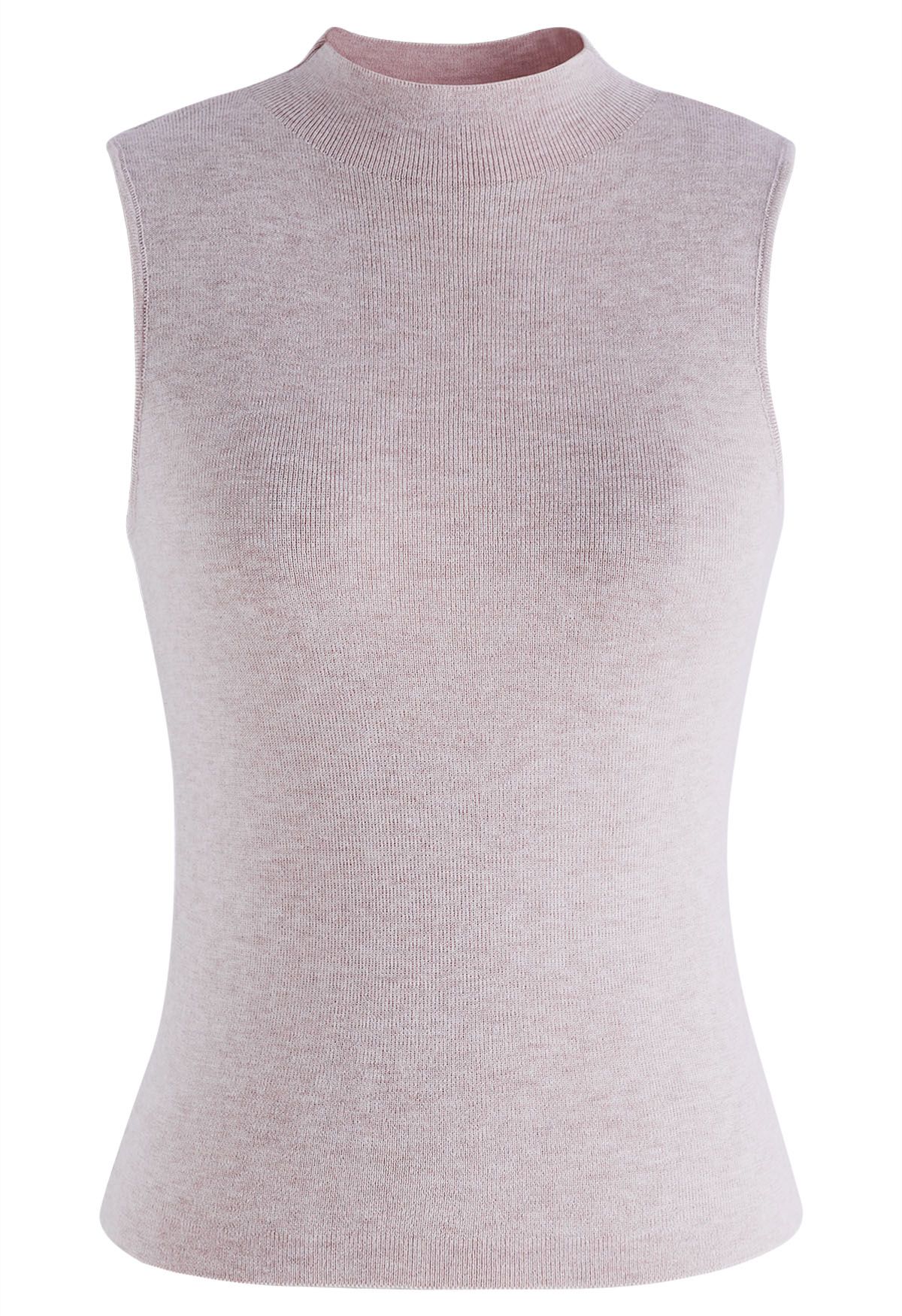 Mock Neck Wool-Blend Sleeveless Top in Blush