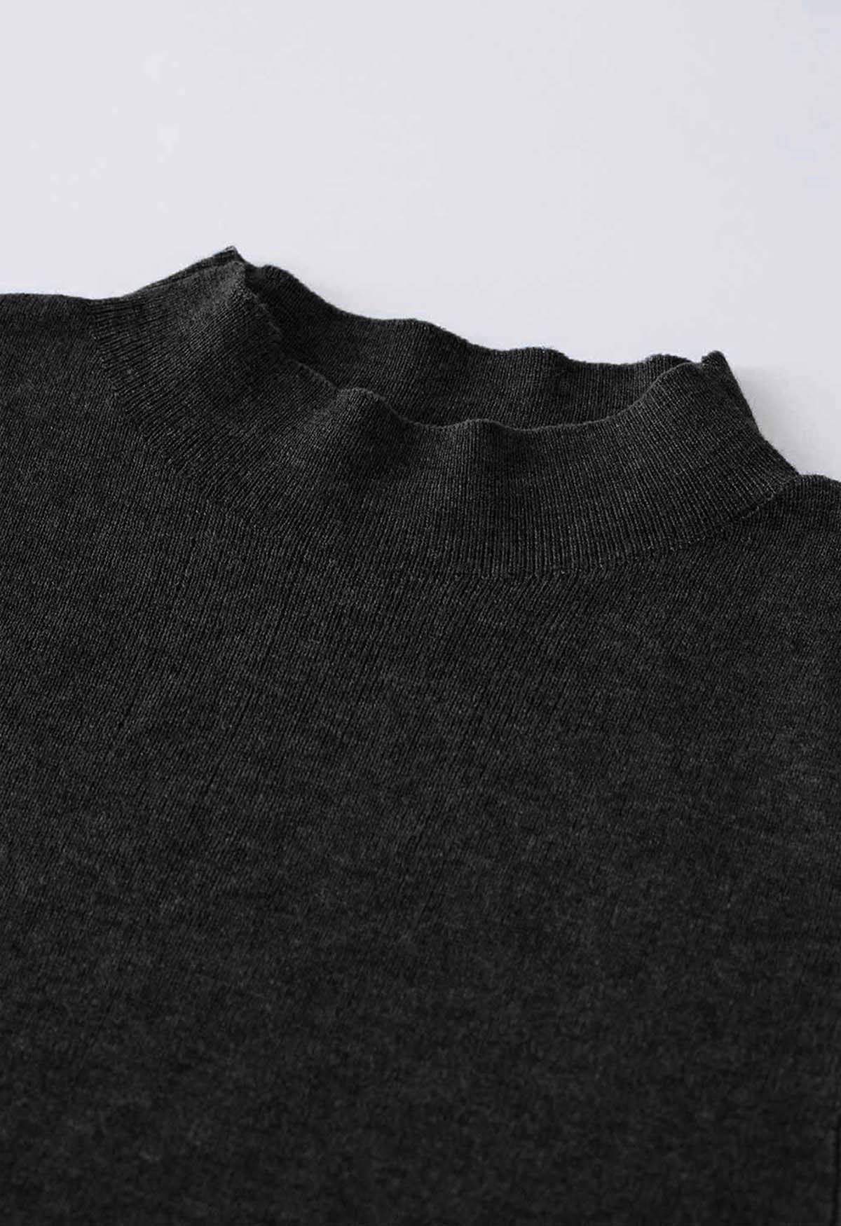 Mock Neck Wool-Blend Sleeveless Top in Black