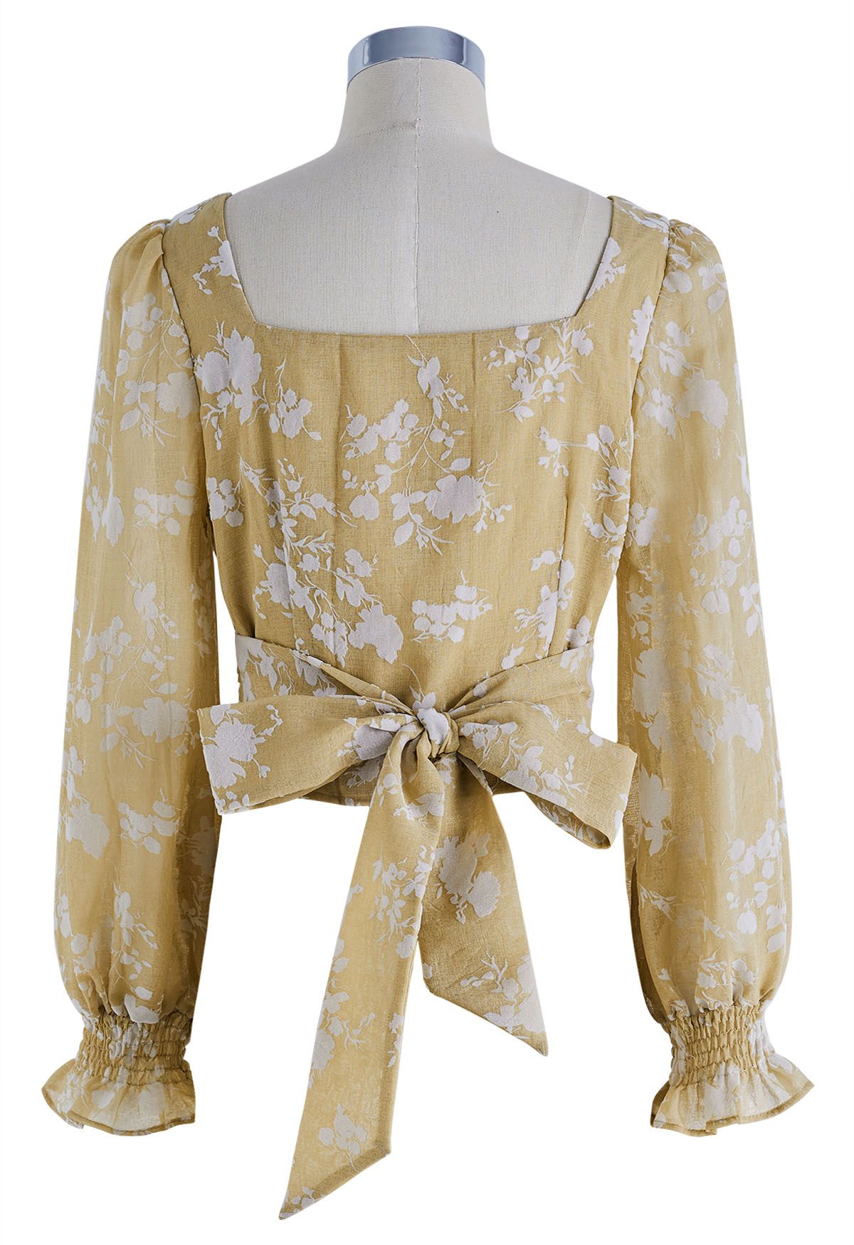 Surplice Sweetheart Neck Floral Tie-Back Top in Mustard