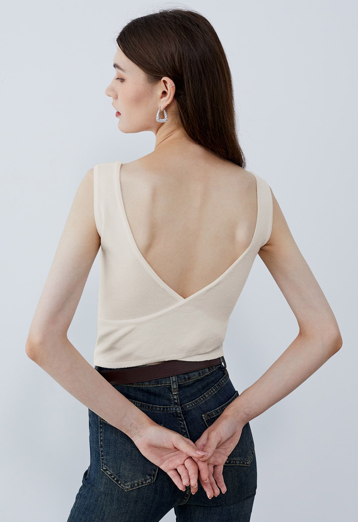 Crisscross Open Back Knit Tank Top in Cream