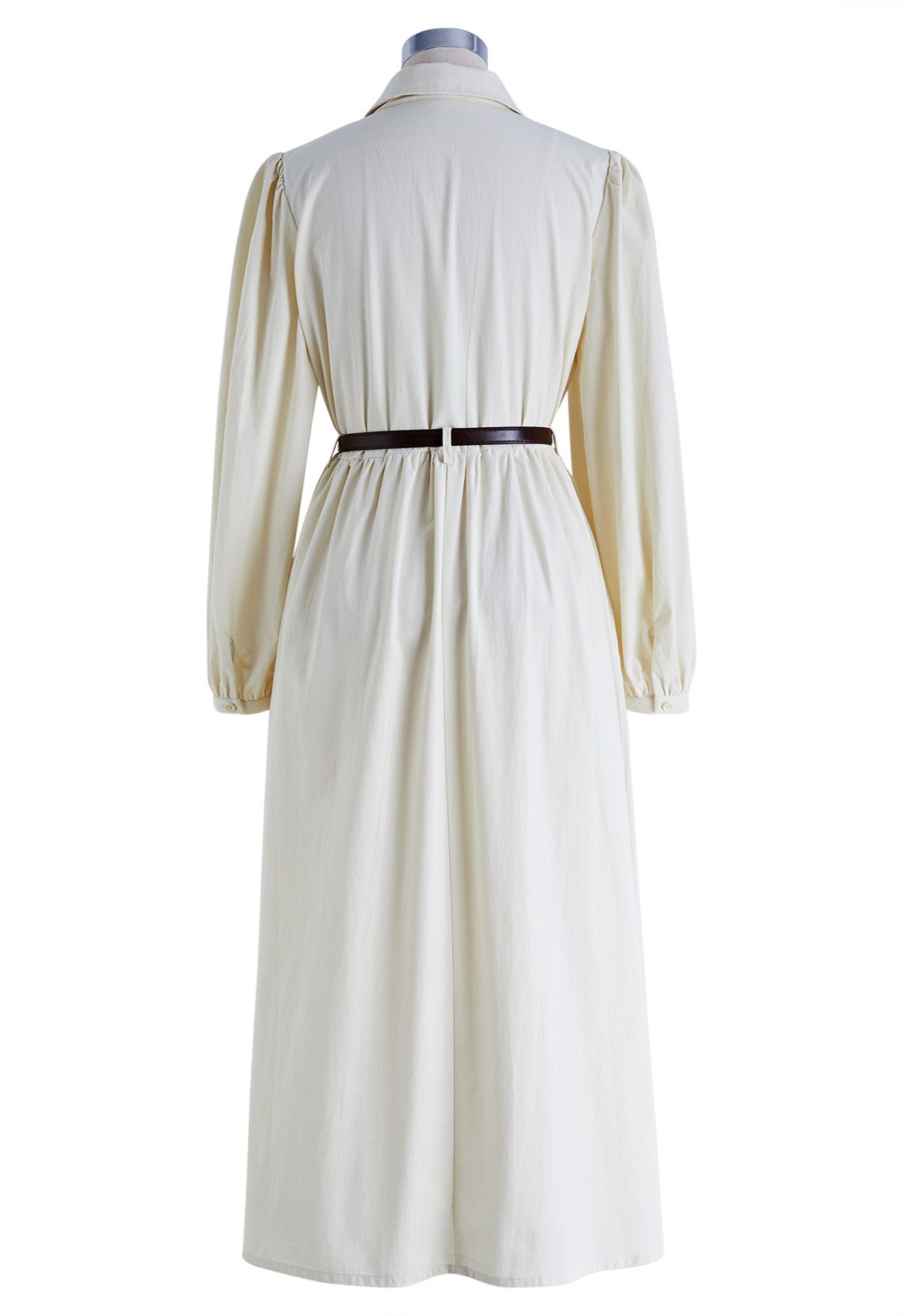 Patch Pocket Belted Cotton Shirt Dress in Cream