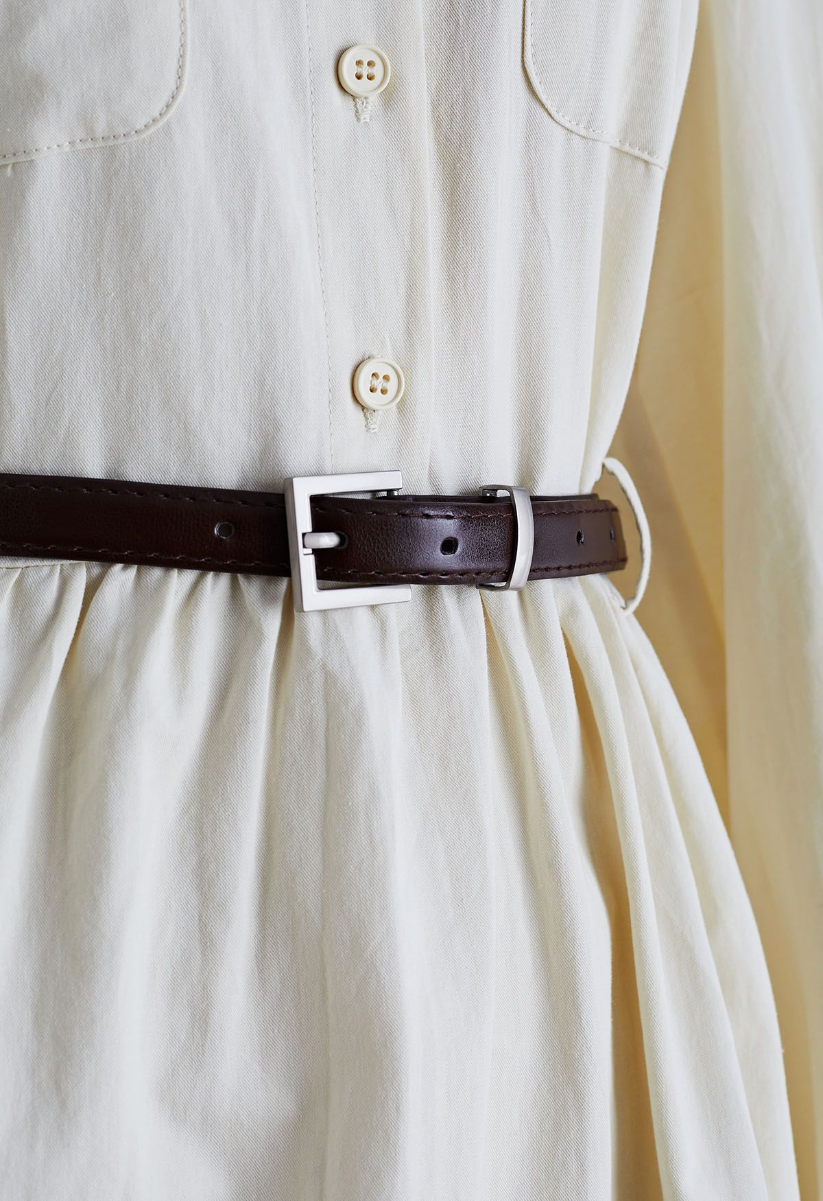 Patch Pocket Belted Cotton Shirt Dress in Cream - Retro, Indie and ...