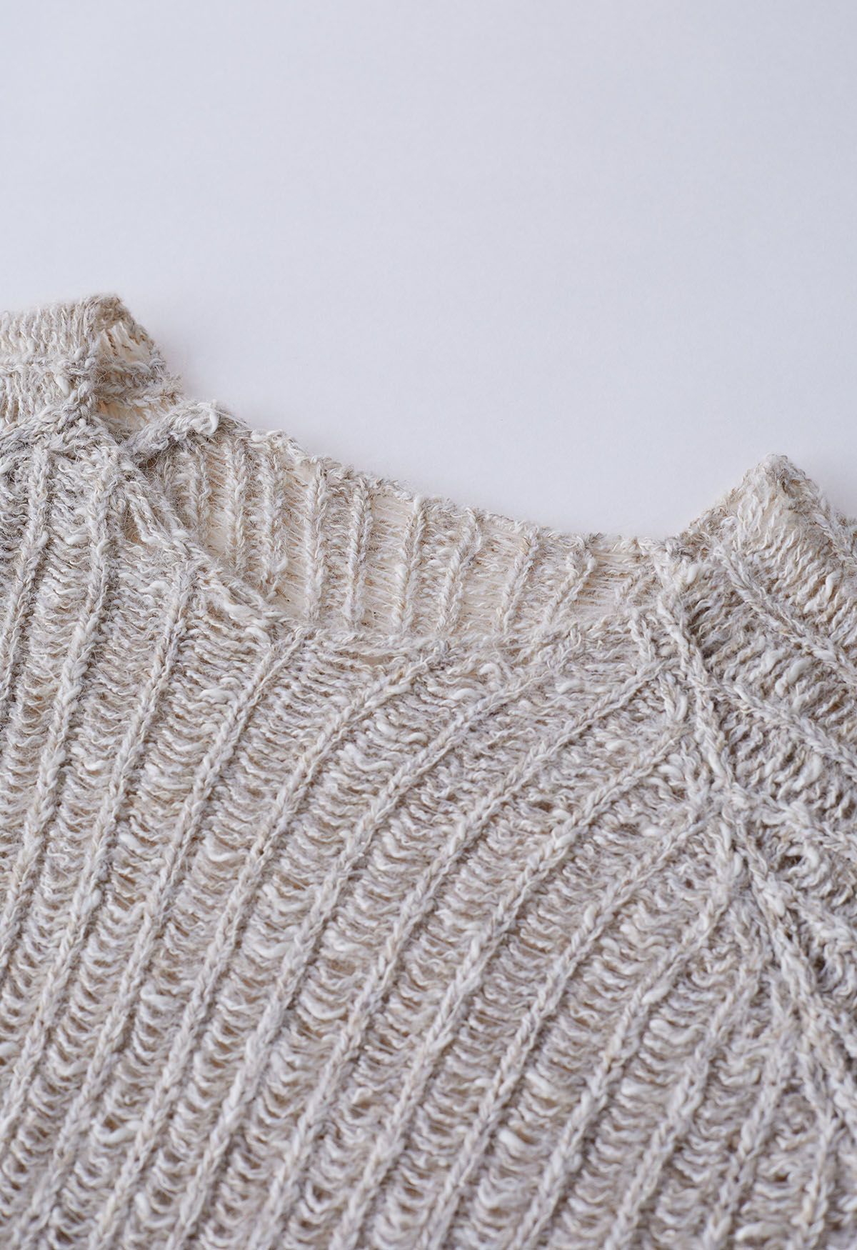 Raw Cut Edge Rip Knit Sweater in Oatmeal