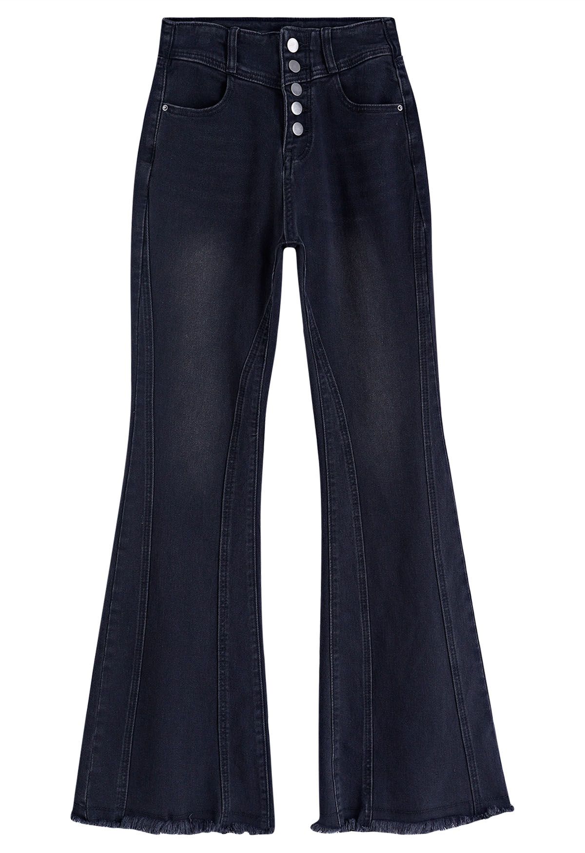 Pockets High-Waisted Wide-Leg Jeans in Black - Retro, Indie and