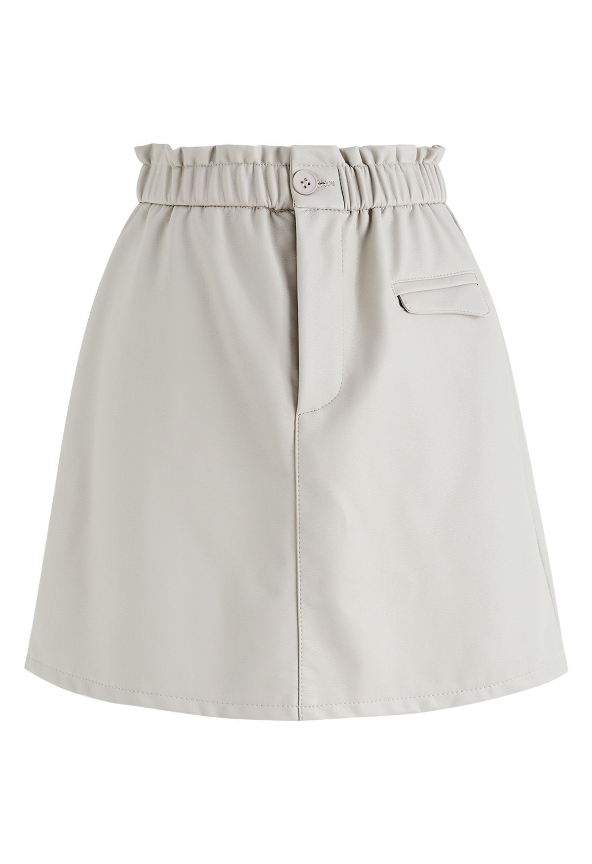 Elastic Waist Faux Leather Mini Skirt in Ivory