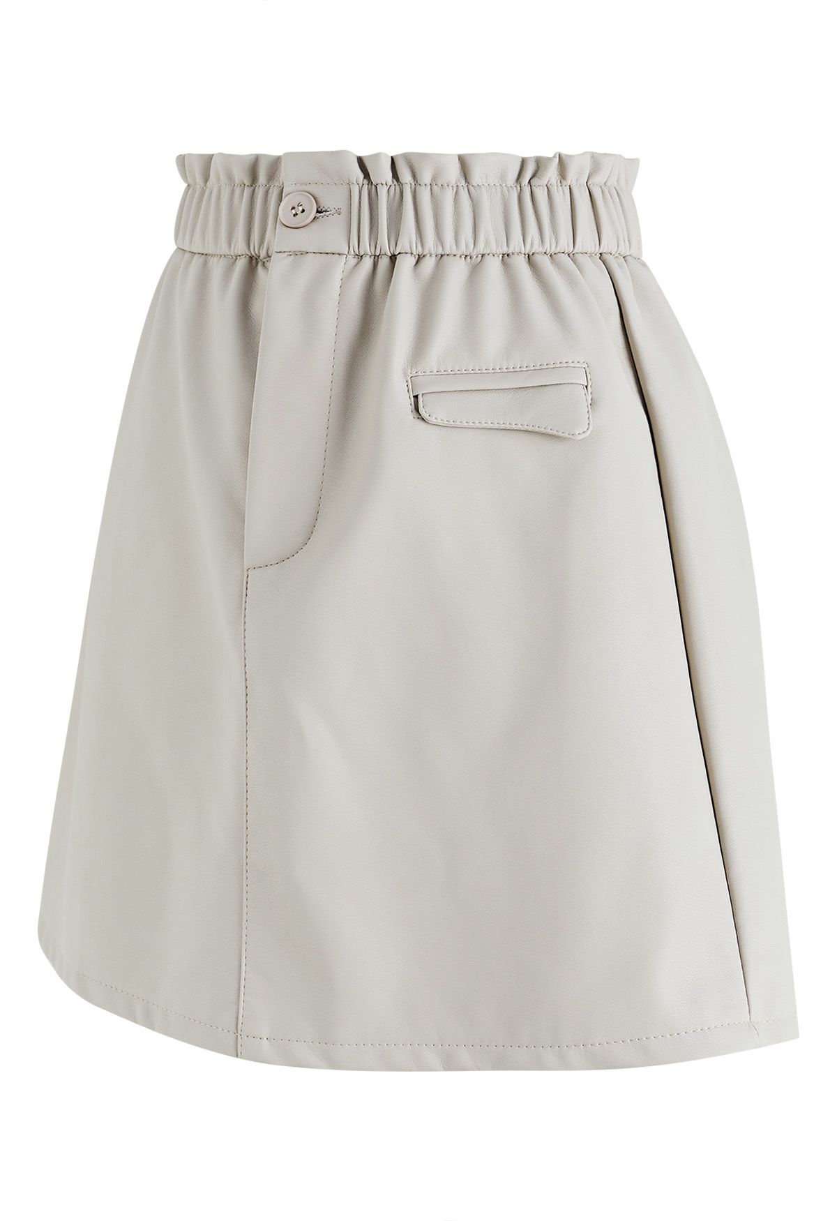 Elastic Waist Faux Leather Mini Skirt in Ivory