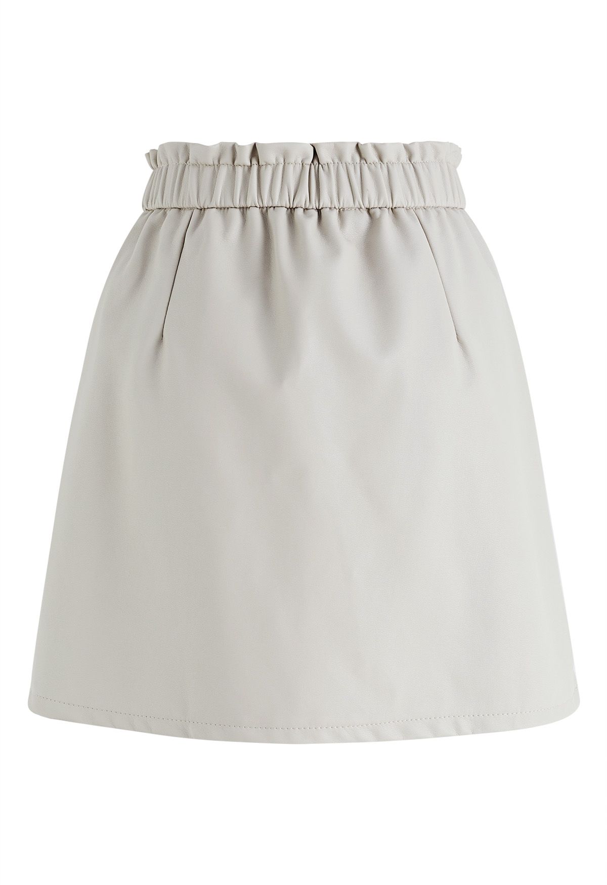 Elastic Waist Faux Leather Mini Skirt in Ivory