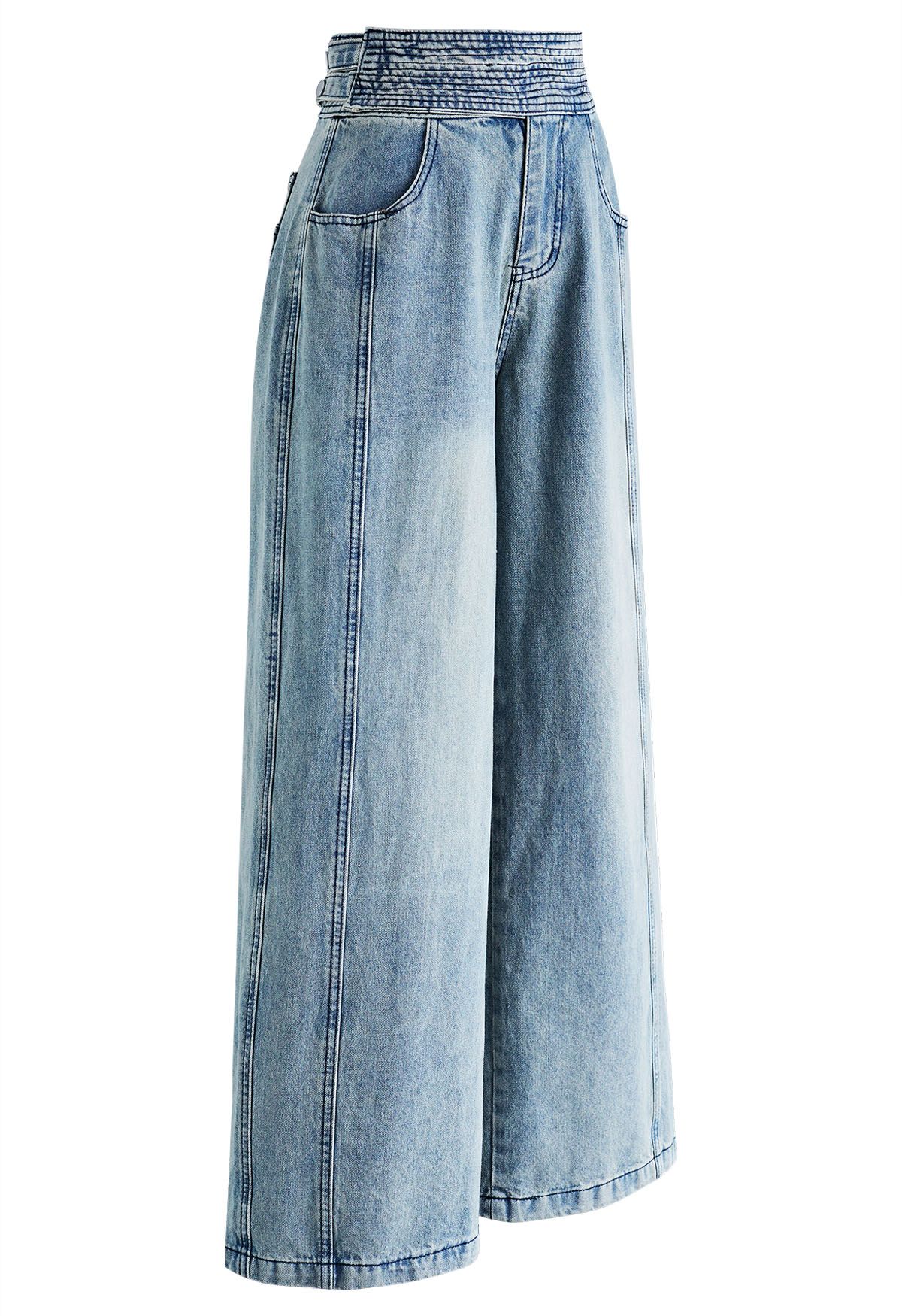 Adjustable Button Waist Straight-Leg Jeans - Retro, Indie and Unique Fashion