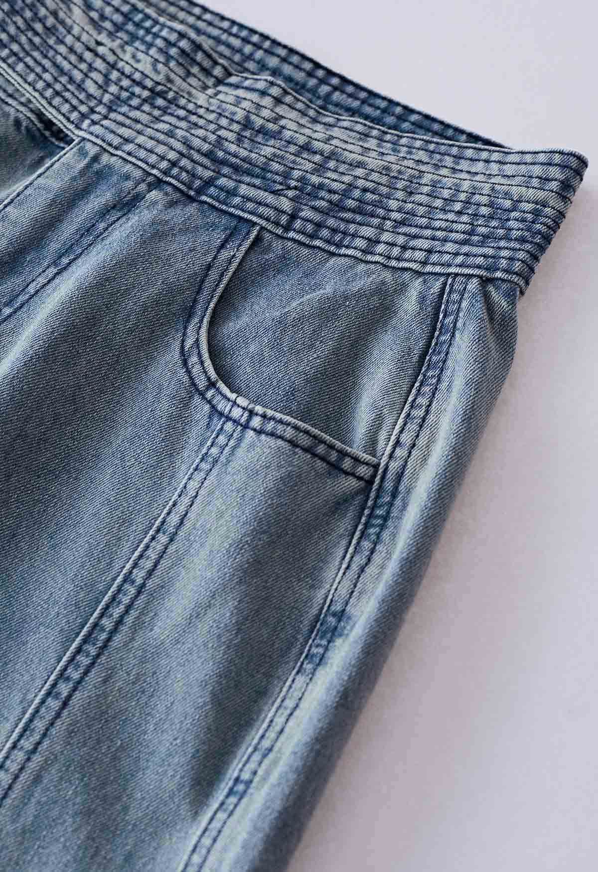 Adjustable Button Waist Straight-Leg Jeans