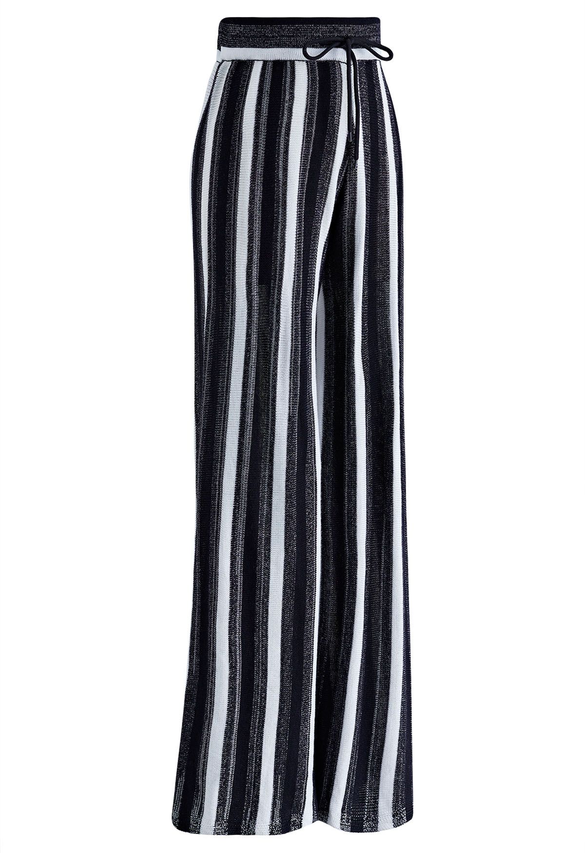 Stripe Pattern Straight-Leg Knit Pants in Black