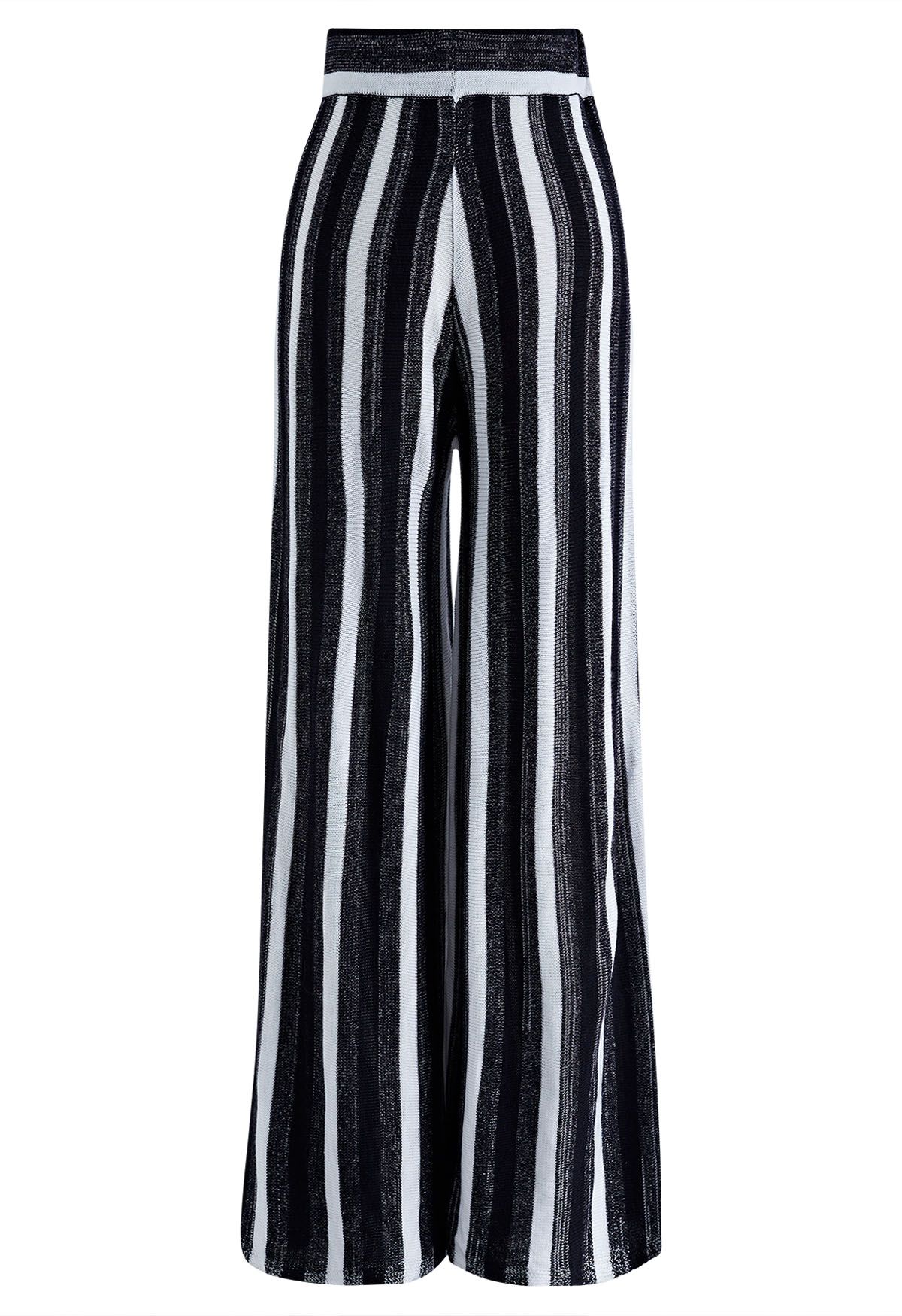 Stripe Pattern Straight-Leg Knit Pants in Black