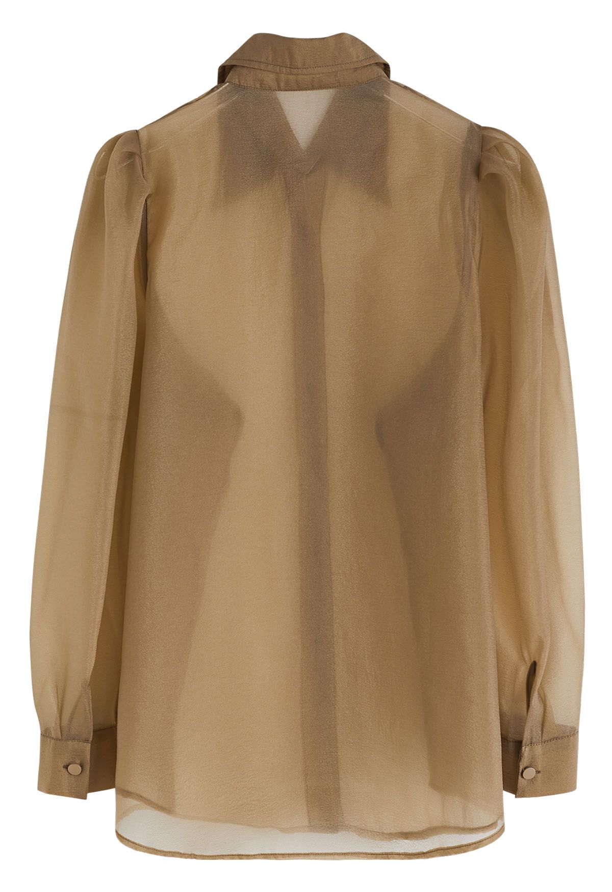 Bubble Sleeves Semi-Sheer Buttoned Shirt in Caramel