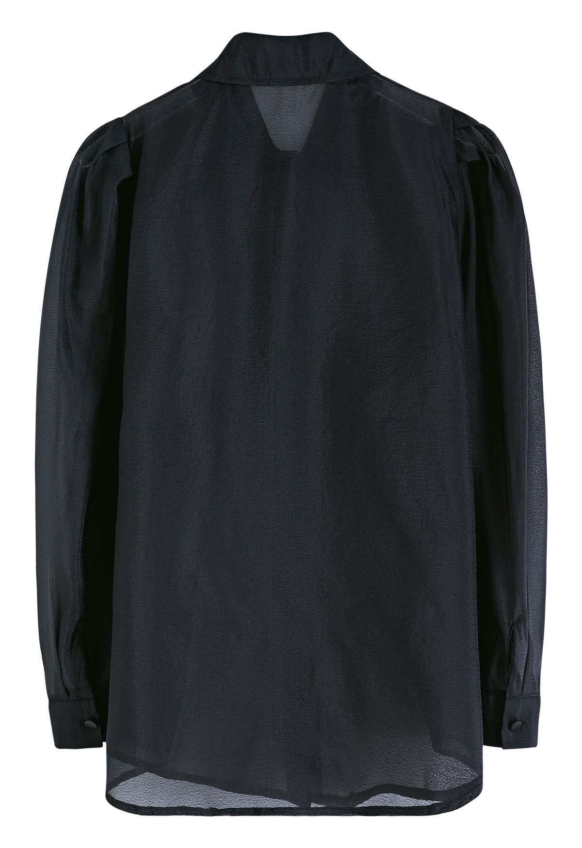 Bubble Sleeves Semi-Sheer Buttoned Shirt in Black - Retro, Indie