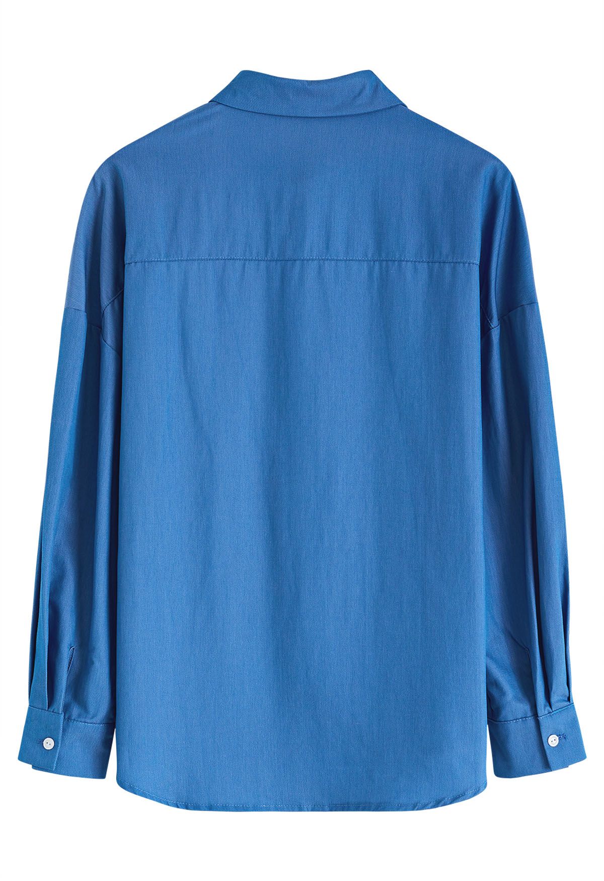 Sleek Pintuck Detail Button Down Shirt in Blue