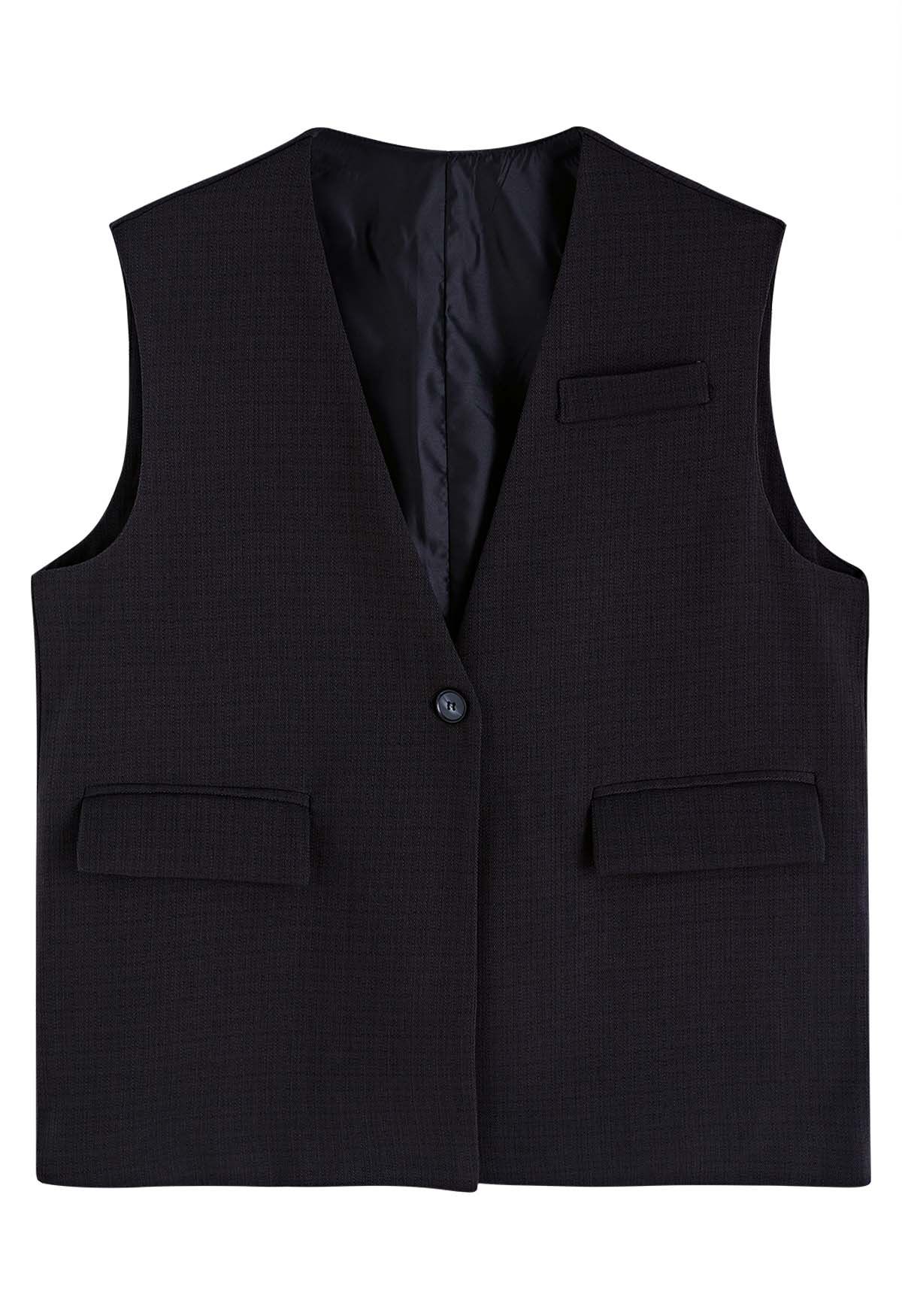 Flap Pocket Vest Blazer in Black